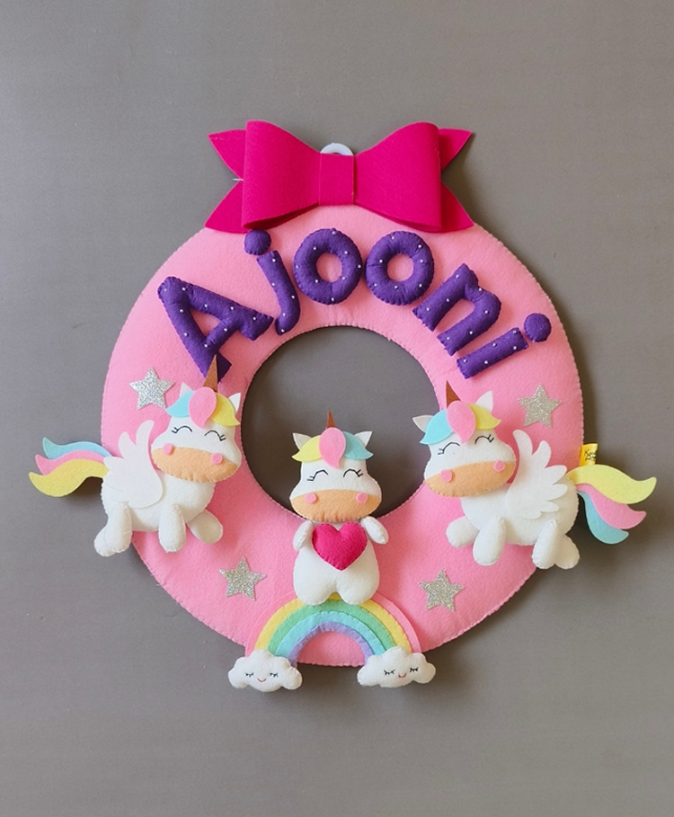 Kraft Affaires Personalized Magical Unicorn felt Wall Hanging for Kids Bedroom - Pink-image-35