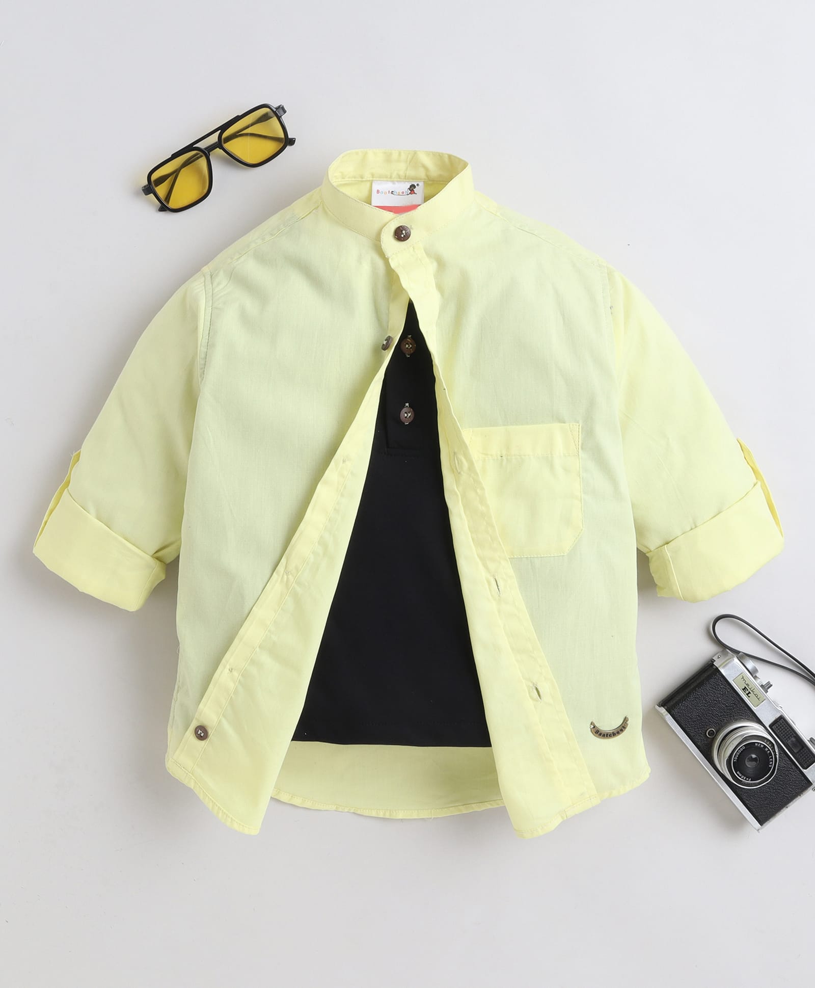 BAATCHEET Cotton Woven Full Sleeves Solid Shirt With Attached Tee - Yellow-image-40