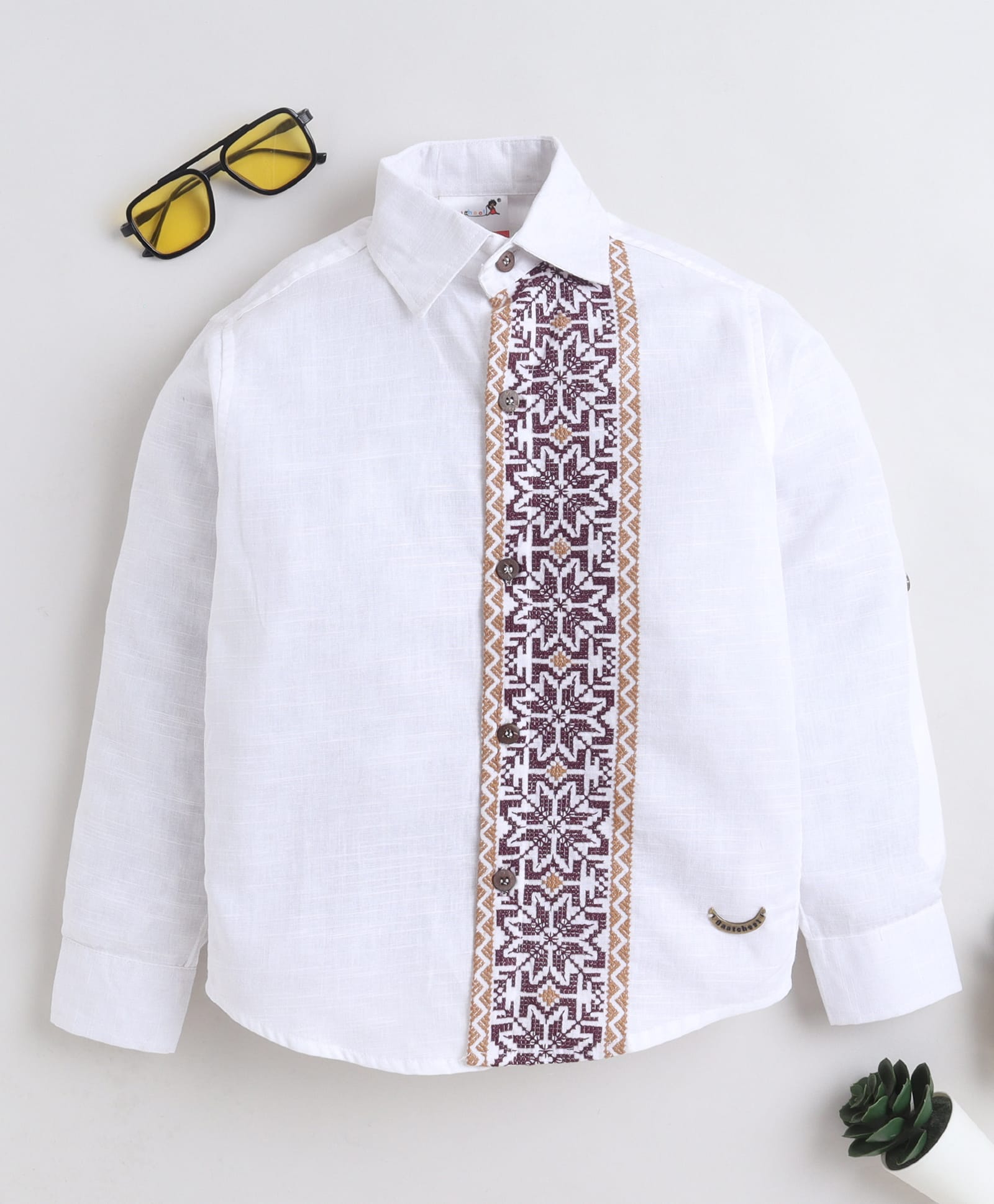 BAATCHEET Cotton Woven Full Sleeves Abstract Embroidered Shirt - White-picture-21