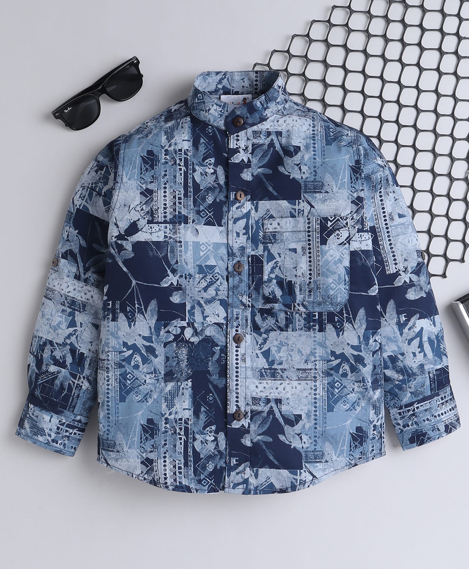BAATCHEET Cotton Woven Full Sleeves Abstract Printed Shirt - Blue-picture-30
