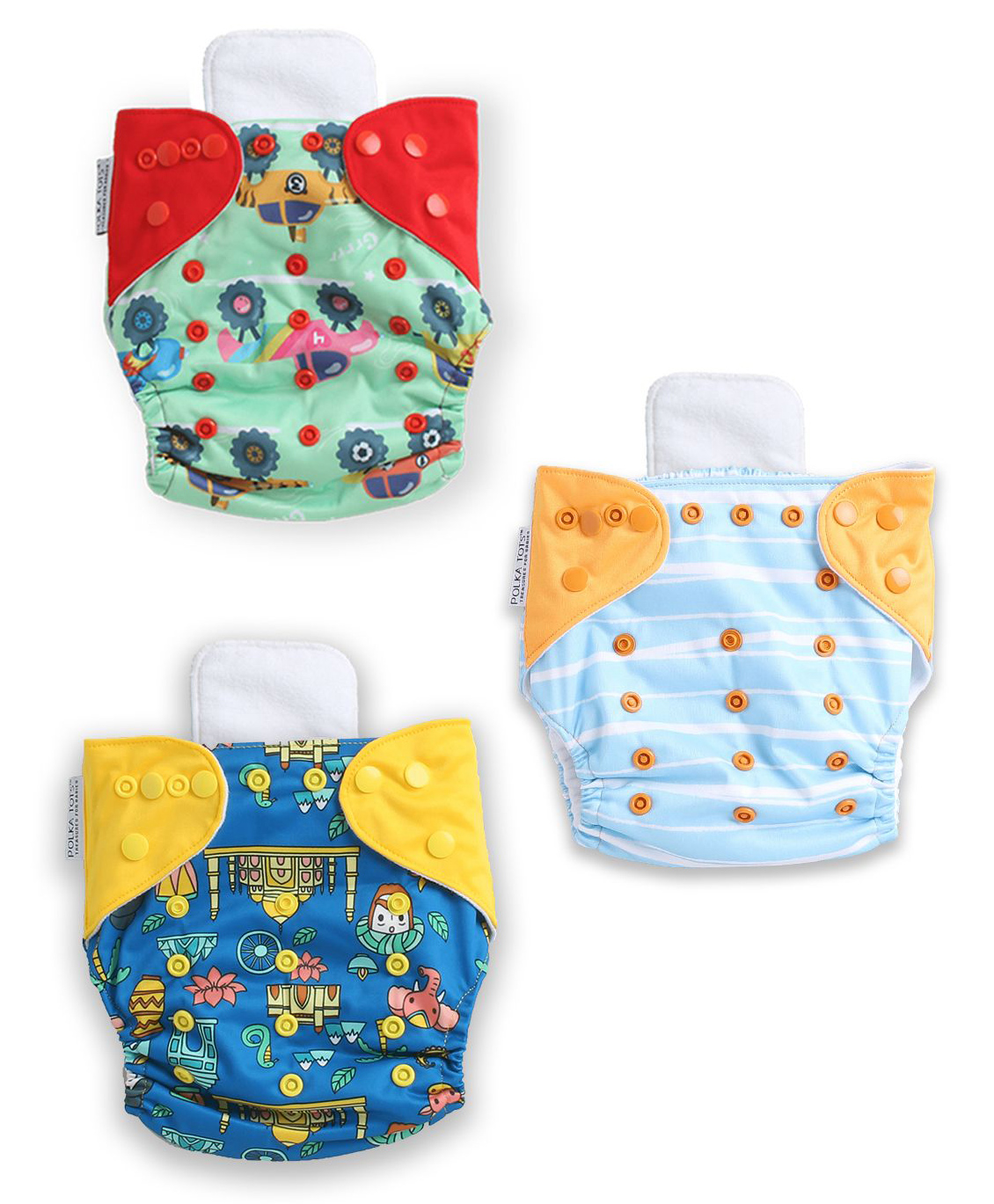 Polka Tots Car & Penguin & Mix Print Reusable & Washable Cloth Diaper With Adjustable Snap Button With 5 Layer Bamboo Charcoal Inserter - Multicolor - Pack Of 3-picture-37