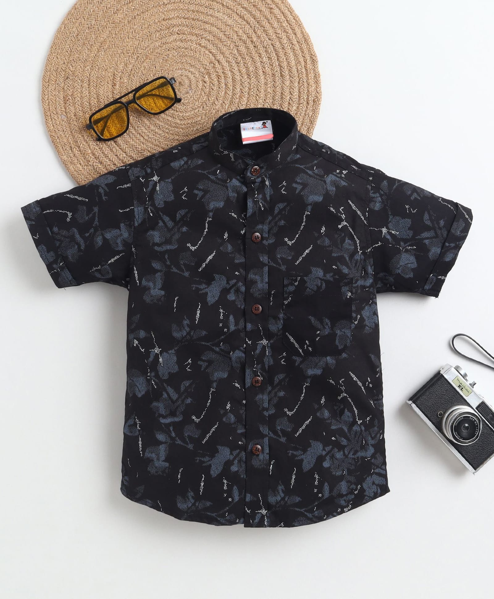 BAATCHEET Cotton Woven Half Sleeves Abstract Printed Shirt - Black-picture-12