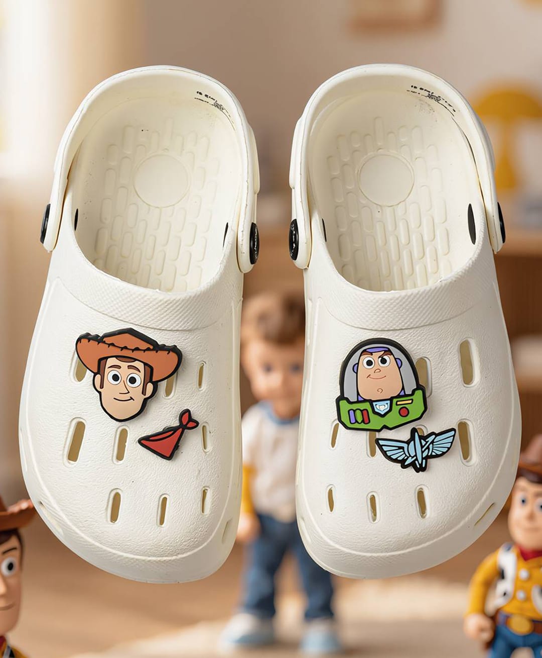 Yellow Bee Disney Pixar Featuring Toy Story Woody & Buzz Applique Design Slingback Clogs - White-picture-26