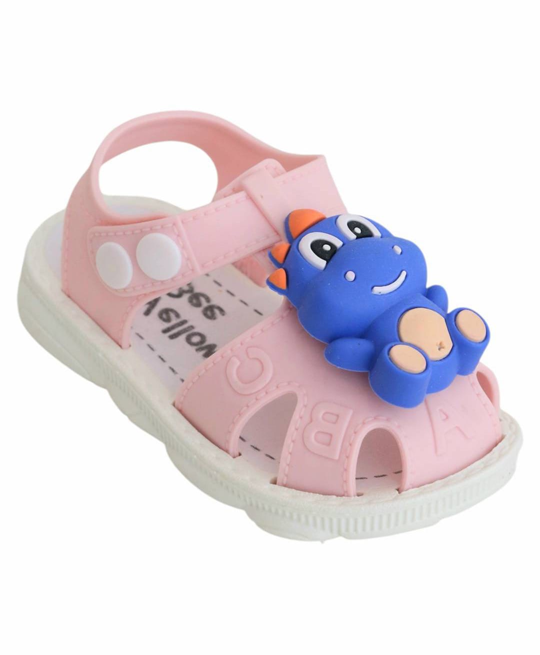 Yellow Bee Dinosaur Applique Design Button Closure Sandals - Pink-picture-42