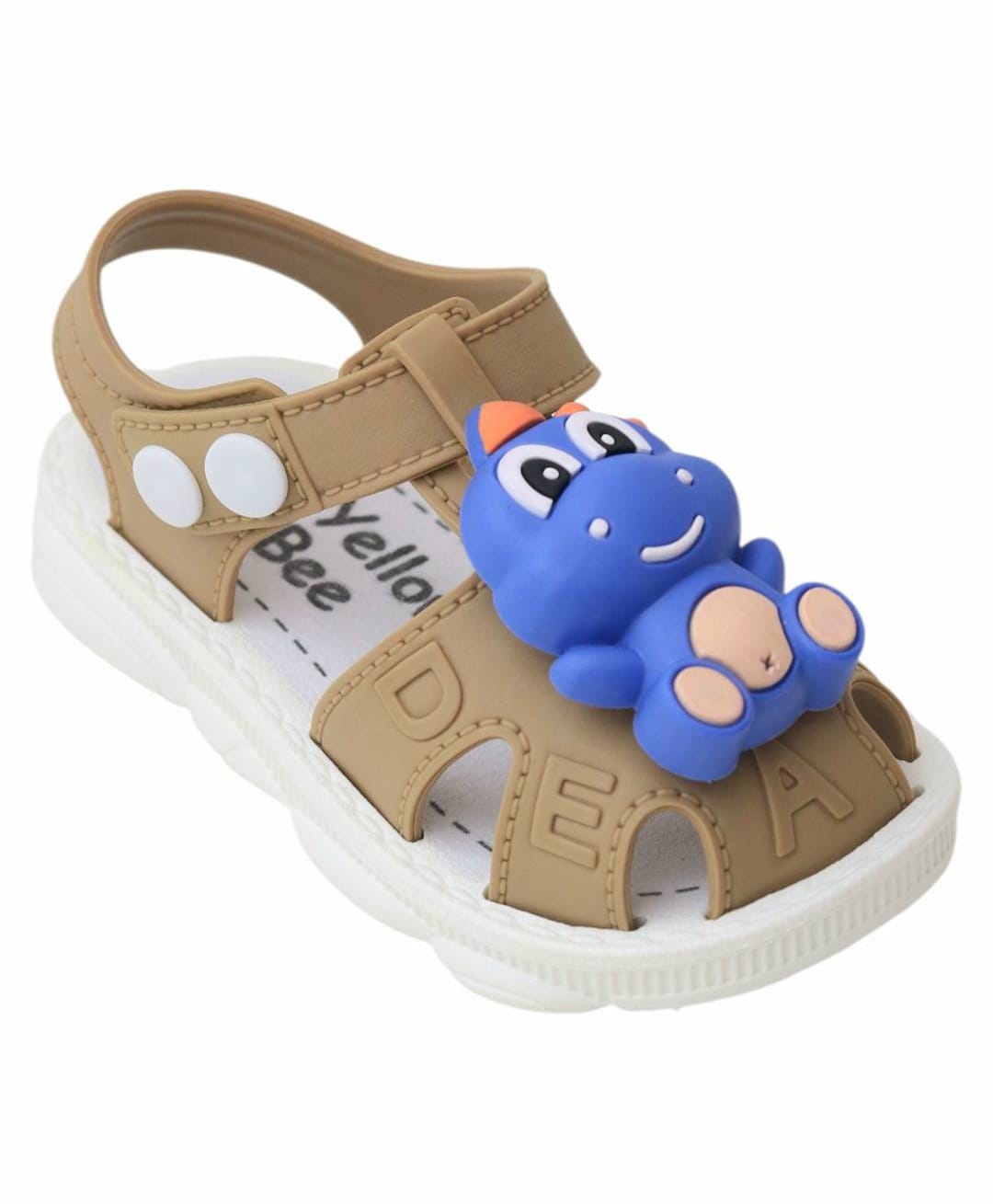 Yellow Bee Dinosaur Applique Design Button Closure Sandals - Brown-picture-22