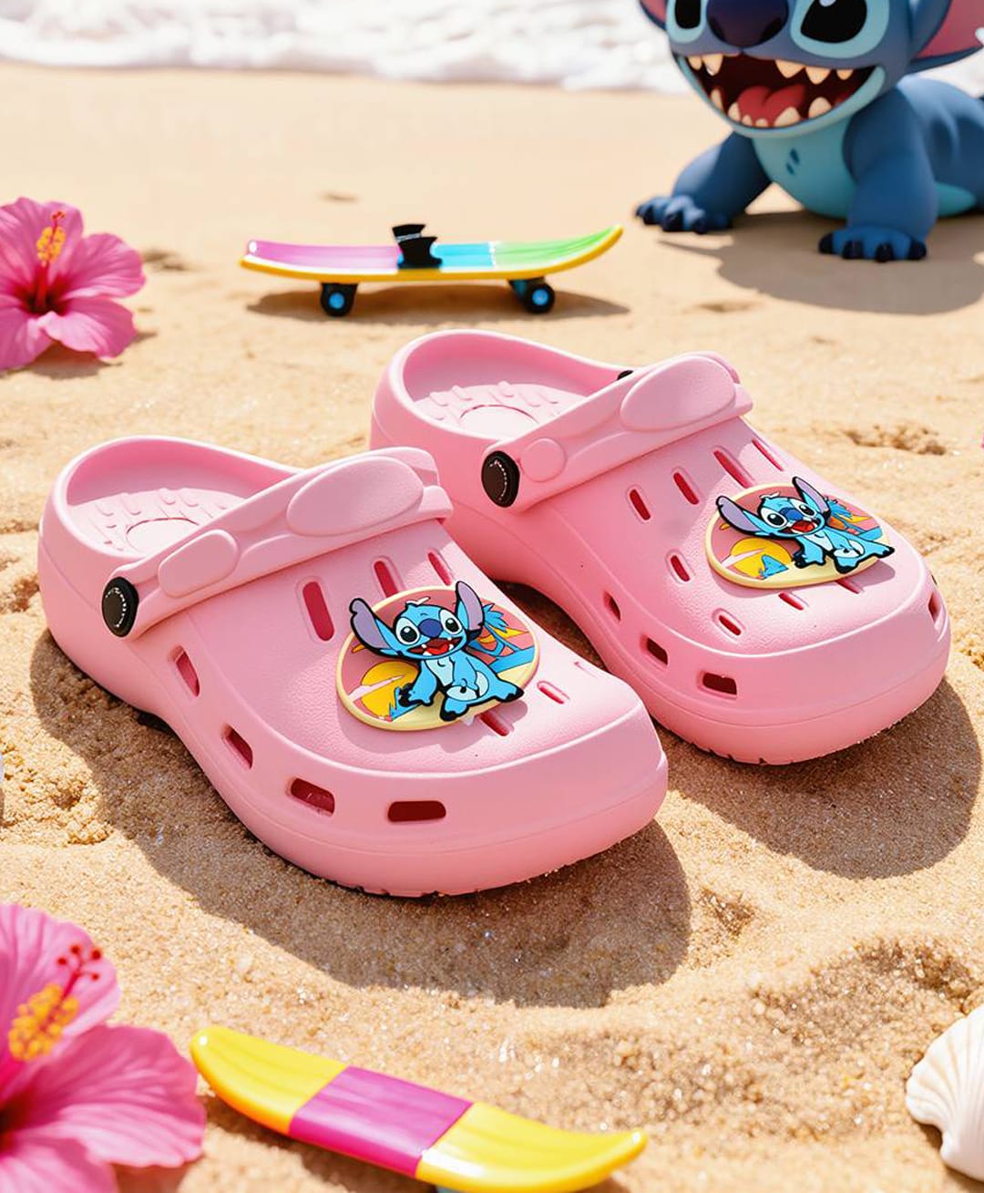 Yellow Bee Disney Featuring Rotating Stitch Applique Detailed Slingback Clogs - Pink-picture-20