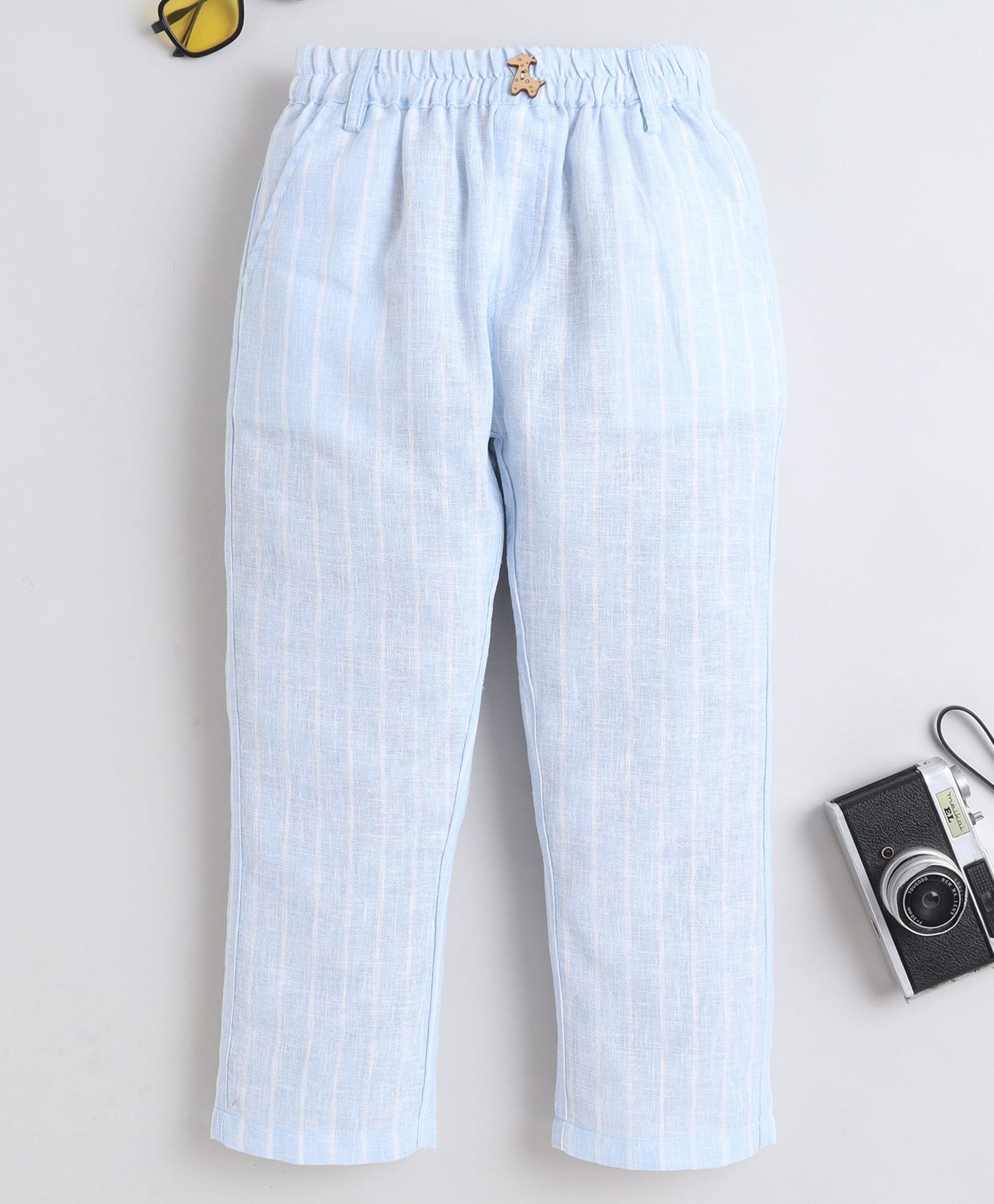 BAATCHEET Cottton Woven Striped & Giraffe Button Detailed Pants - Blue-picture-12