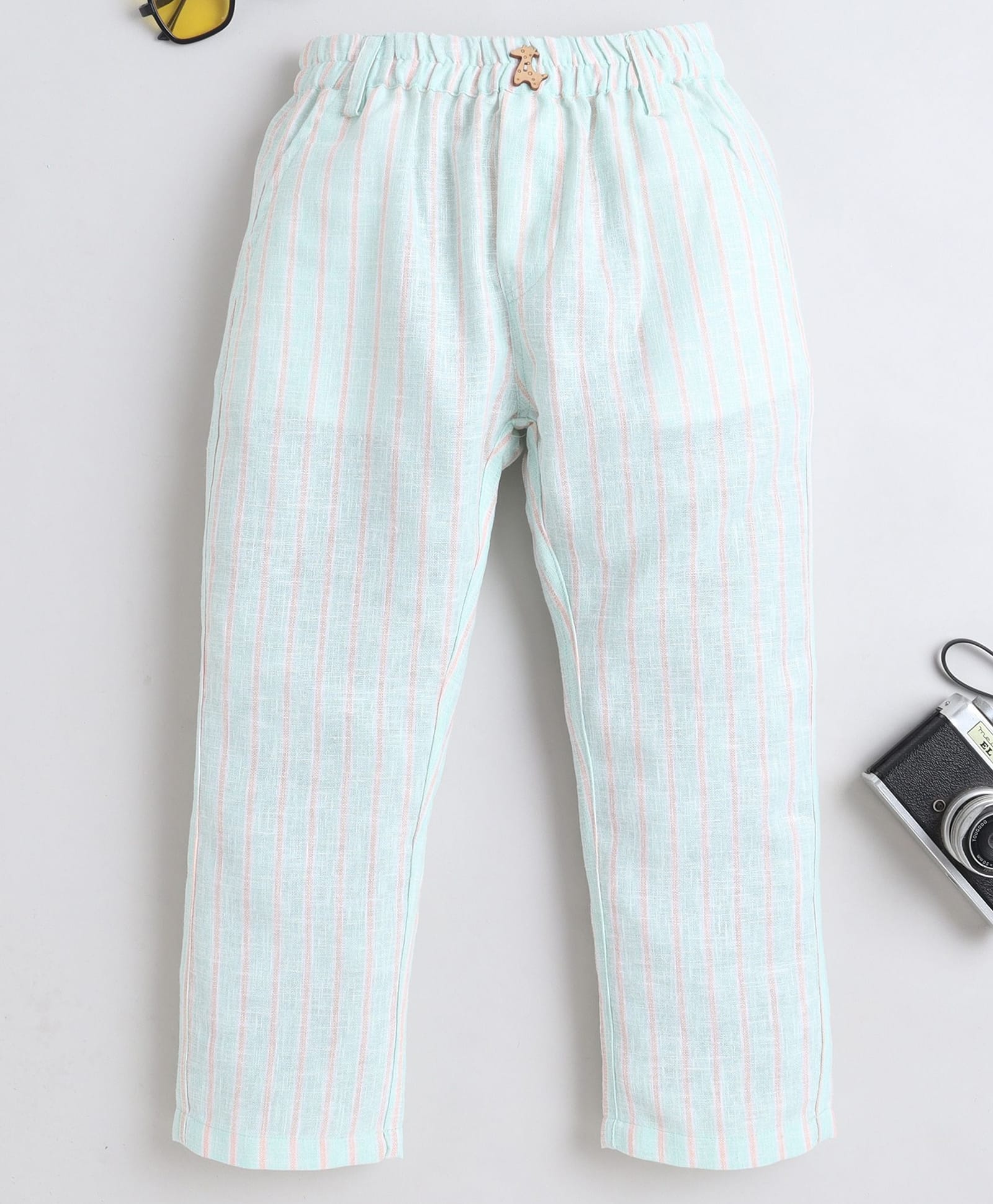 BAATCHEET Cotton Woven Striped & Giraffe Button Detailed Pants - Green-picture-12