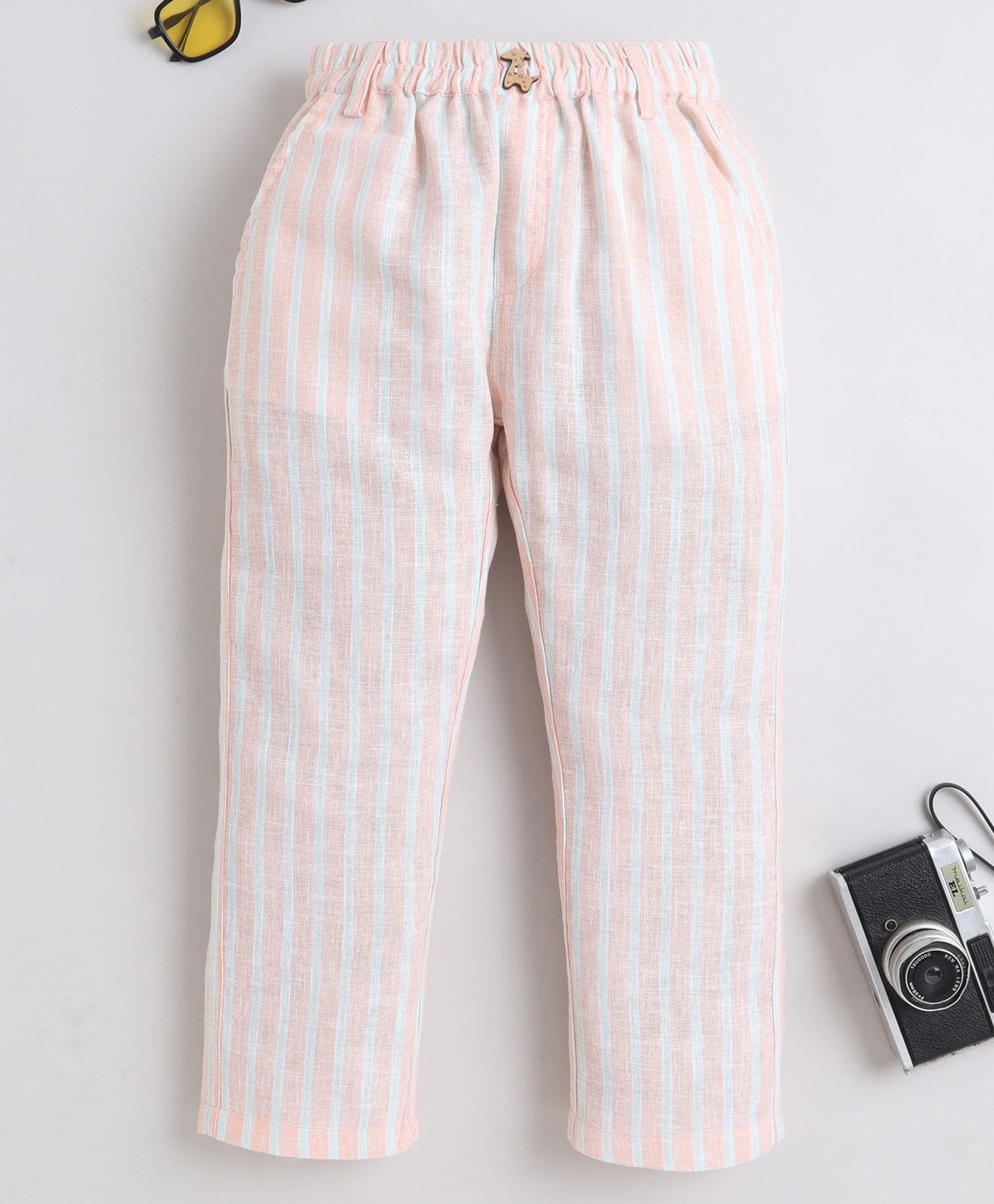BAATCHEET Cotton Woven Striped & Giraffe Button Detailed Pants - Peach-picture-12