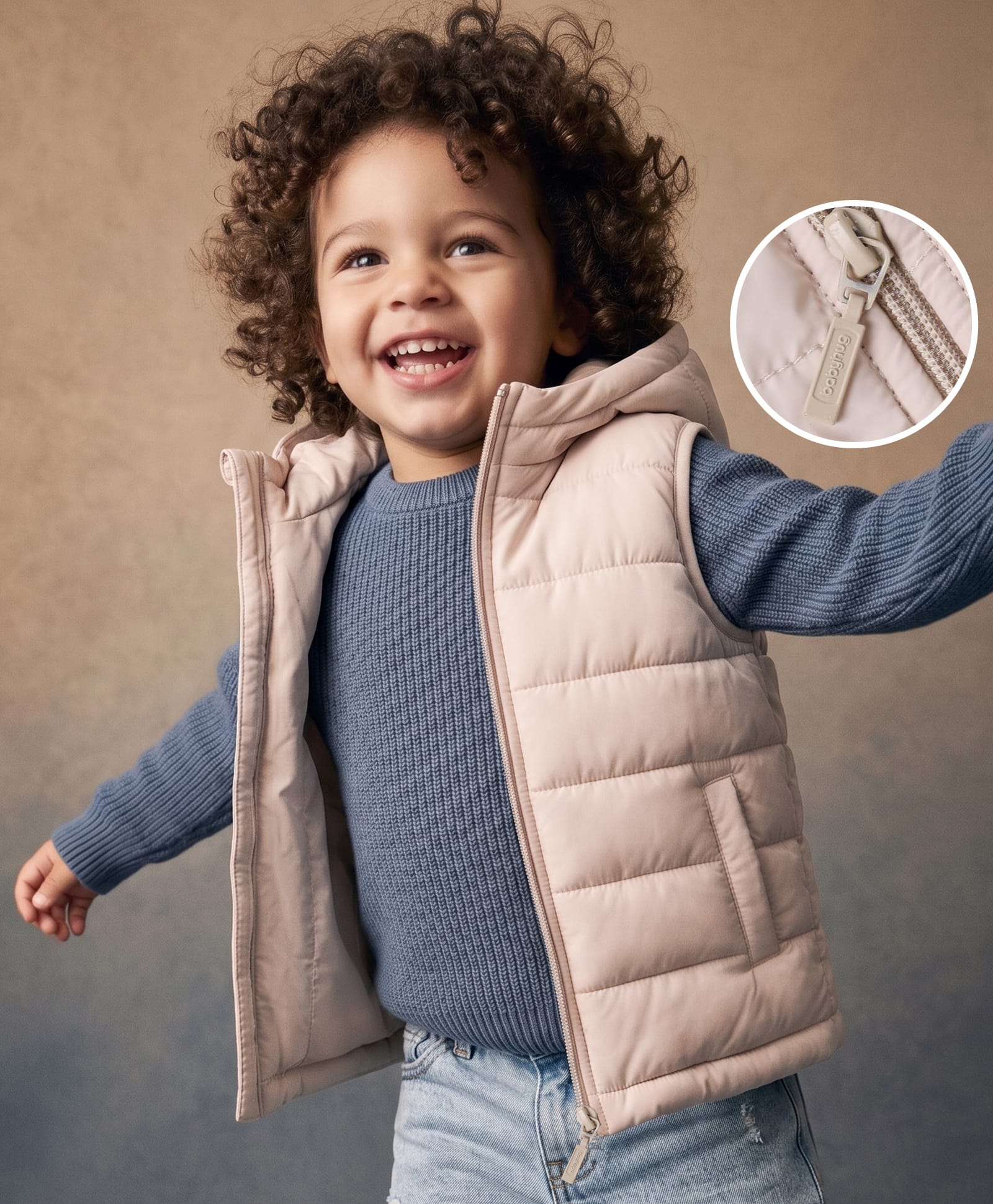 Babyhug Woven Sleeveless Jacket with Hood - Ivory-image-10