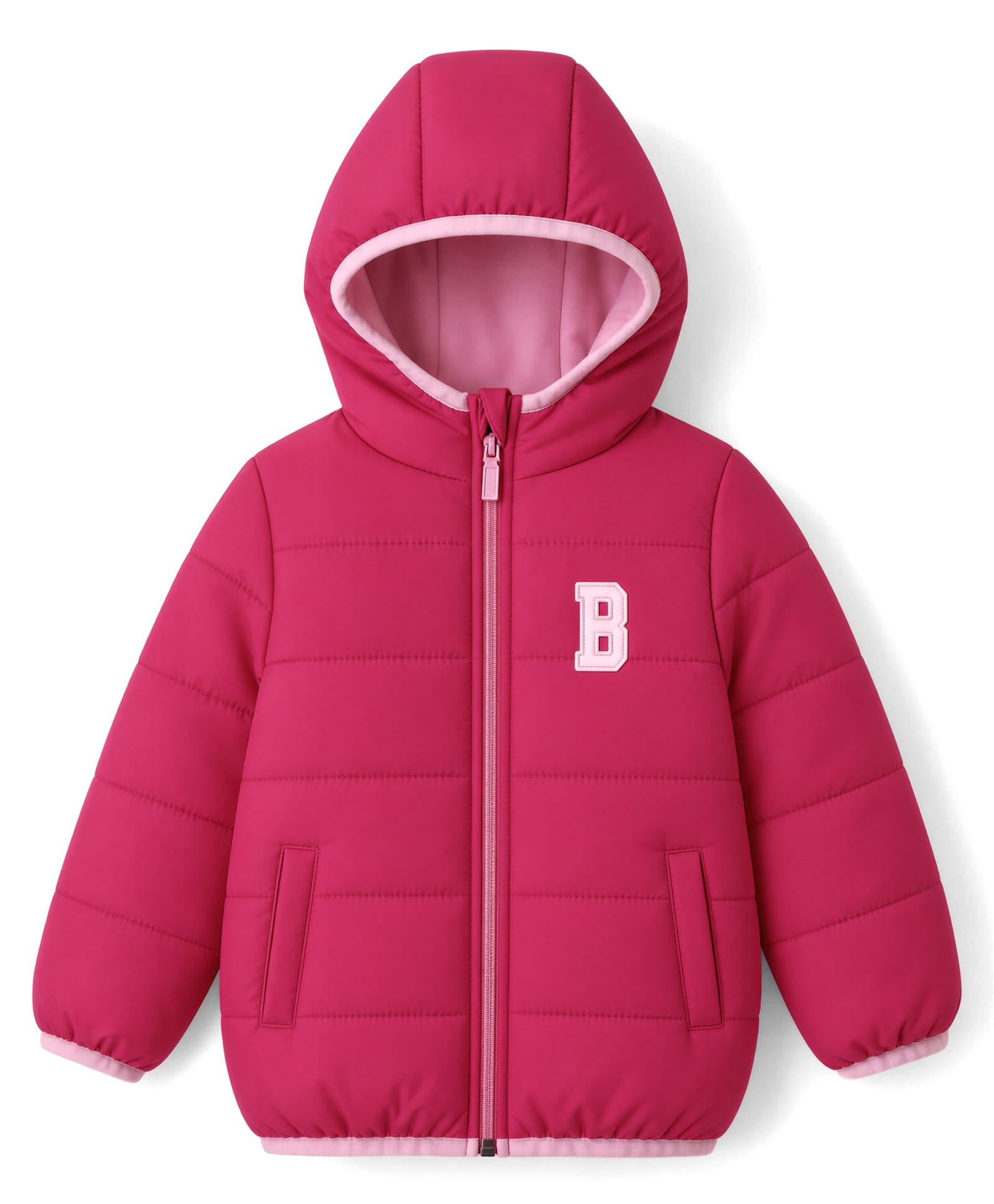 Babyhug Woven Padded Puffer Jacket with Full Sleeves and Letter Patch - Pink-image-35