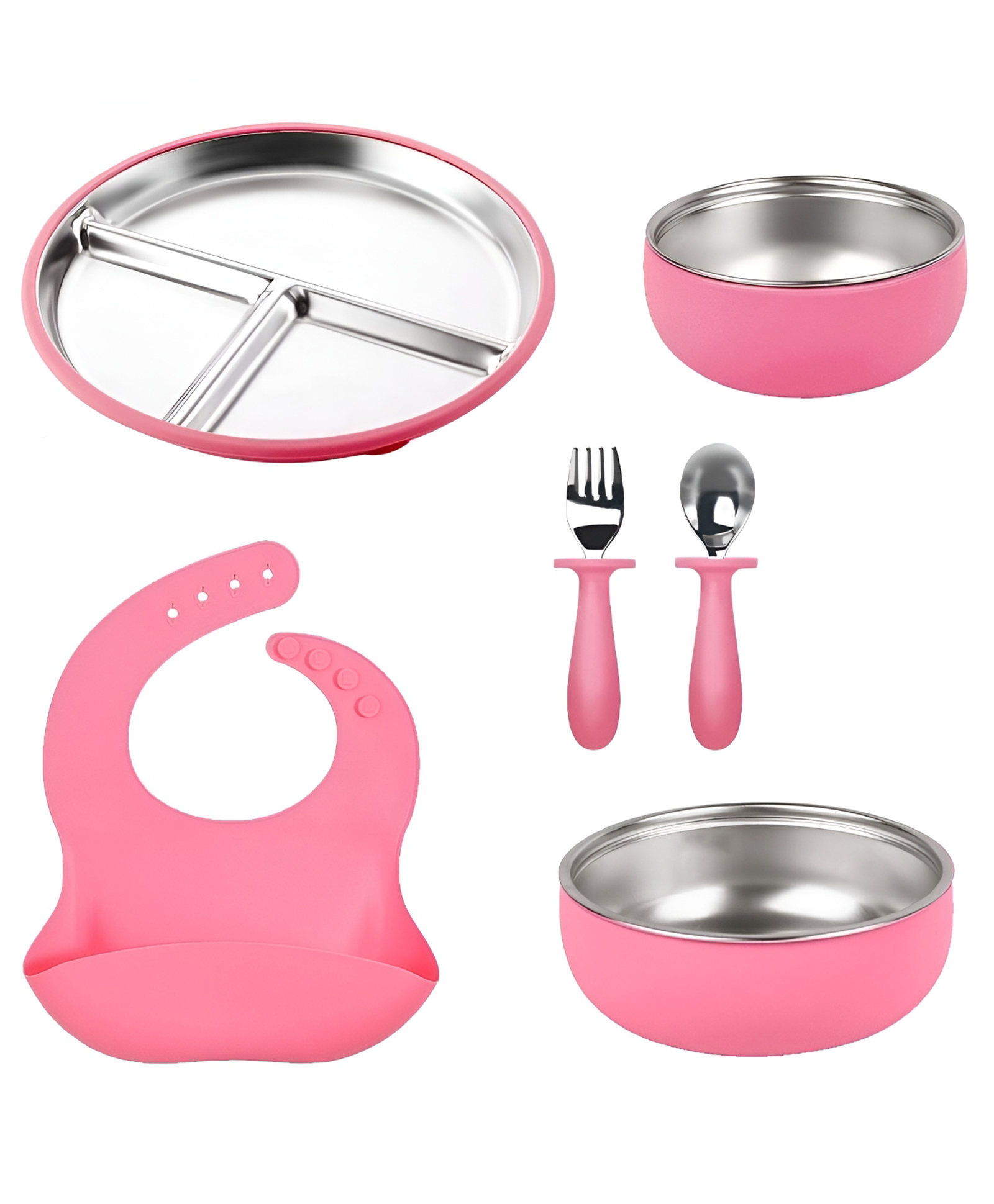 COZY VIBES Stainless Steel Food Children Storage Plates Bowl Children's Tableware Baby Feeding Silicone Dinner Plate 6pcs Set - PACK OF 1 - COLOR MAY VARY-image-28