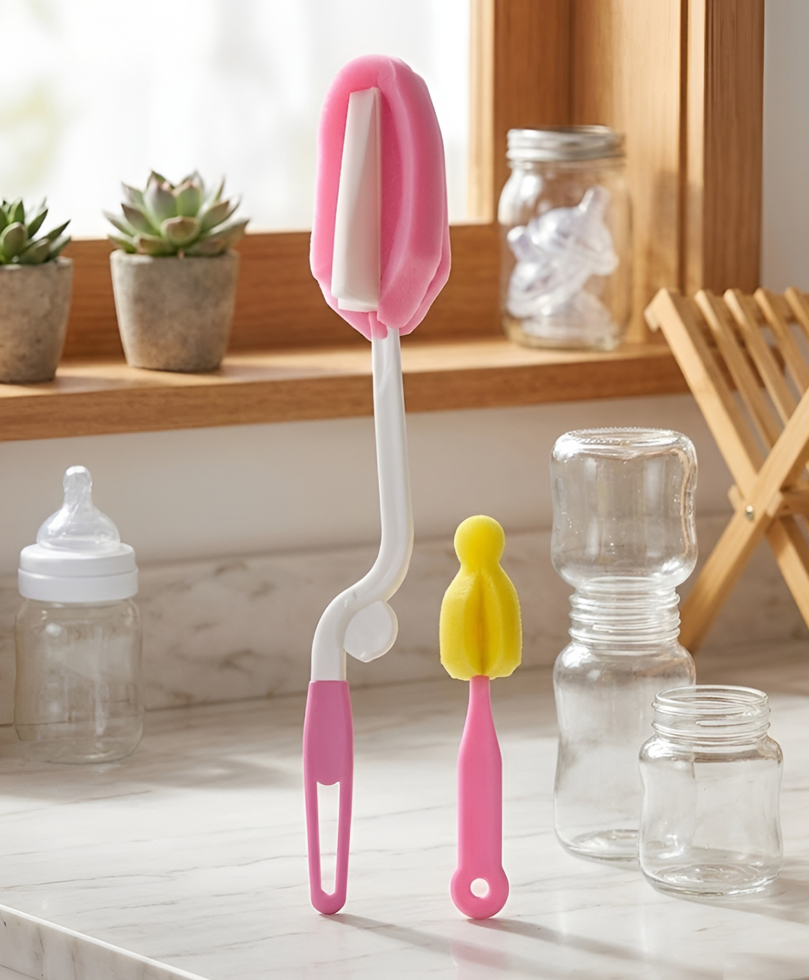 COZY VIBES 2pc Baby Milk Bottle Nipple Brush Sponge Cleaning Brush Set - PACK OF 1 - COLOR MAY VARY-image-5