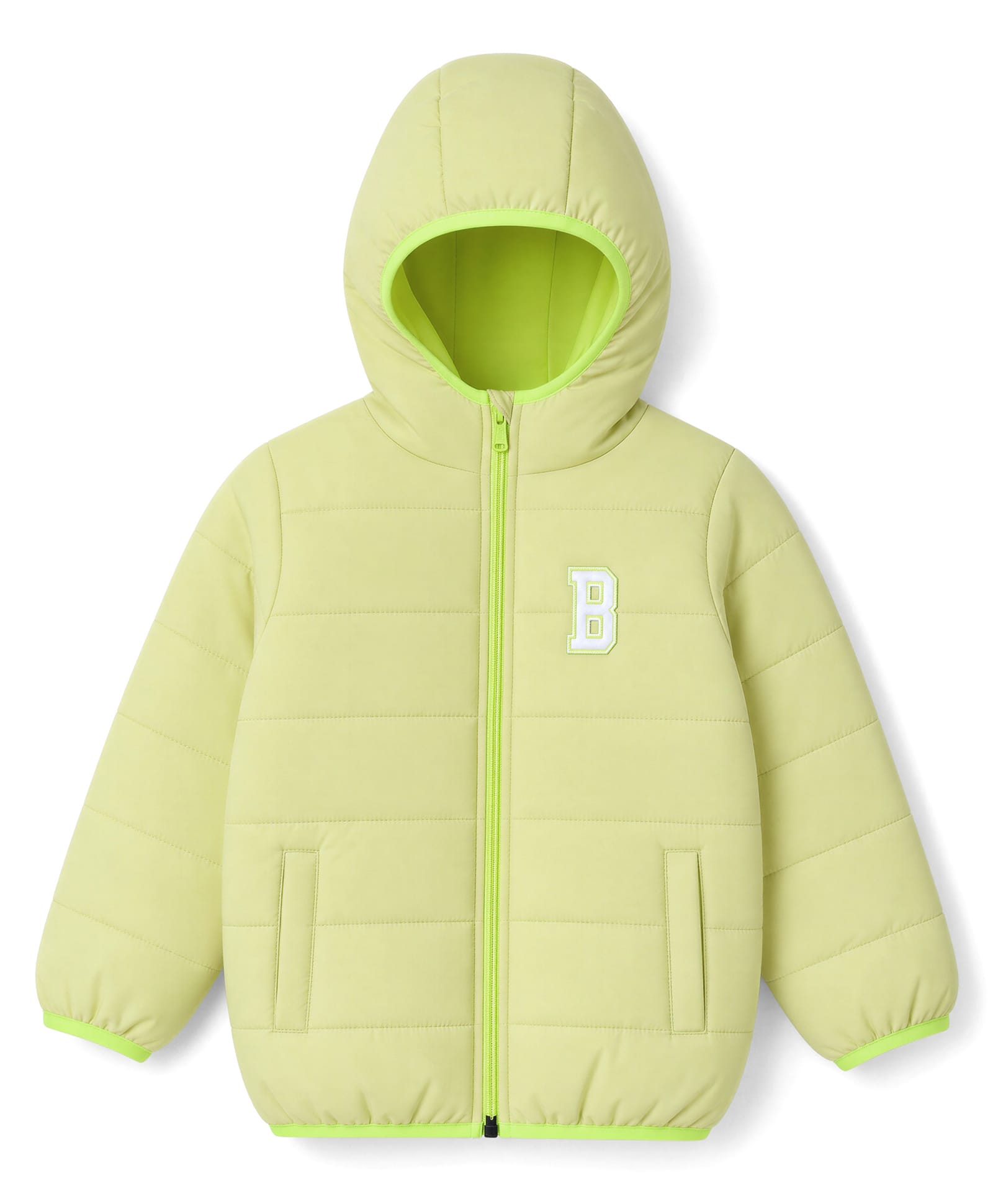 Babyhug Woven Padded Puffer Jacket with Full Sleeves and Letter Patch - Limegreen-picture-11