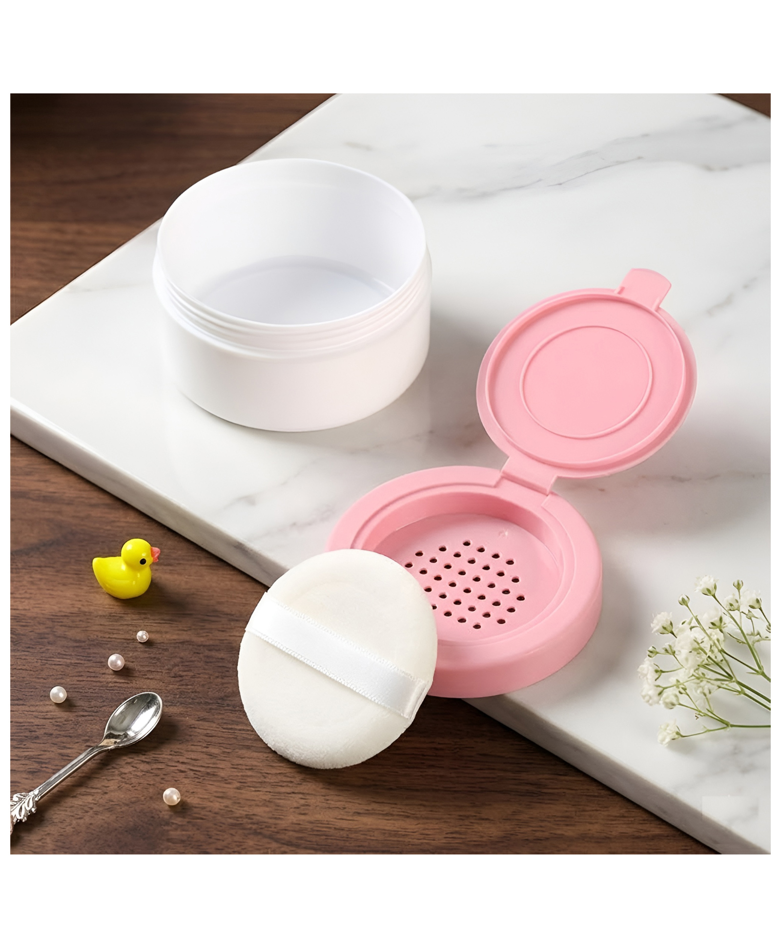 COZY VIBES Cute Animals Pattern 140g Round Shape Environmentally Baby Prickly Heat Powder Body Powder Puff Plastic Jar - PACK OF 1 - COLOR MAY VARY-image-47