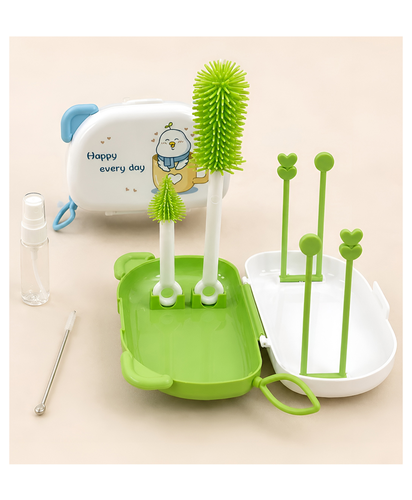 COZY VIBES 8pcs Silicone Brush With A Handle Suitable For Washing The Bottle Nipple, With A Straw Brush Suitable For All With A Stand To Hold And Dry The Bottle - PACK OF 1 - COLOR MAY VARY-image-40