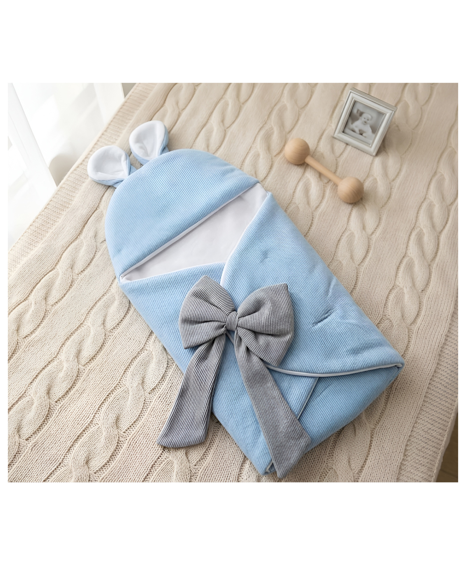 COZY VIBES Rabbit Design Baby Wrap Swaddle Baby Blanket - Featherlight - Neck and Back Support 100% Cotton Hypoallergenic Beautiful Packaging and Bow - PACK OF 1 - COLOR MAY VARY-image-5