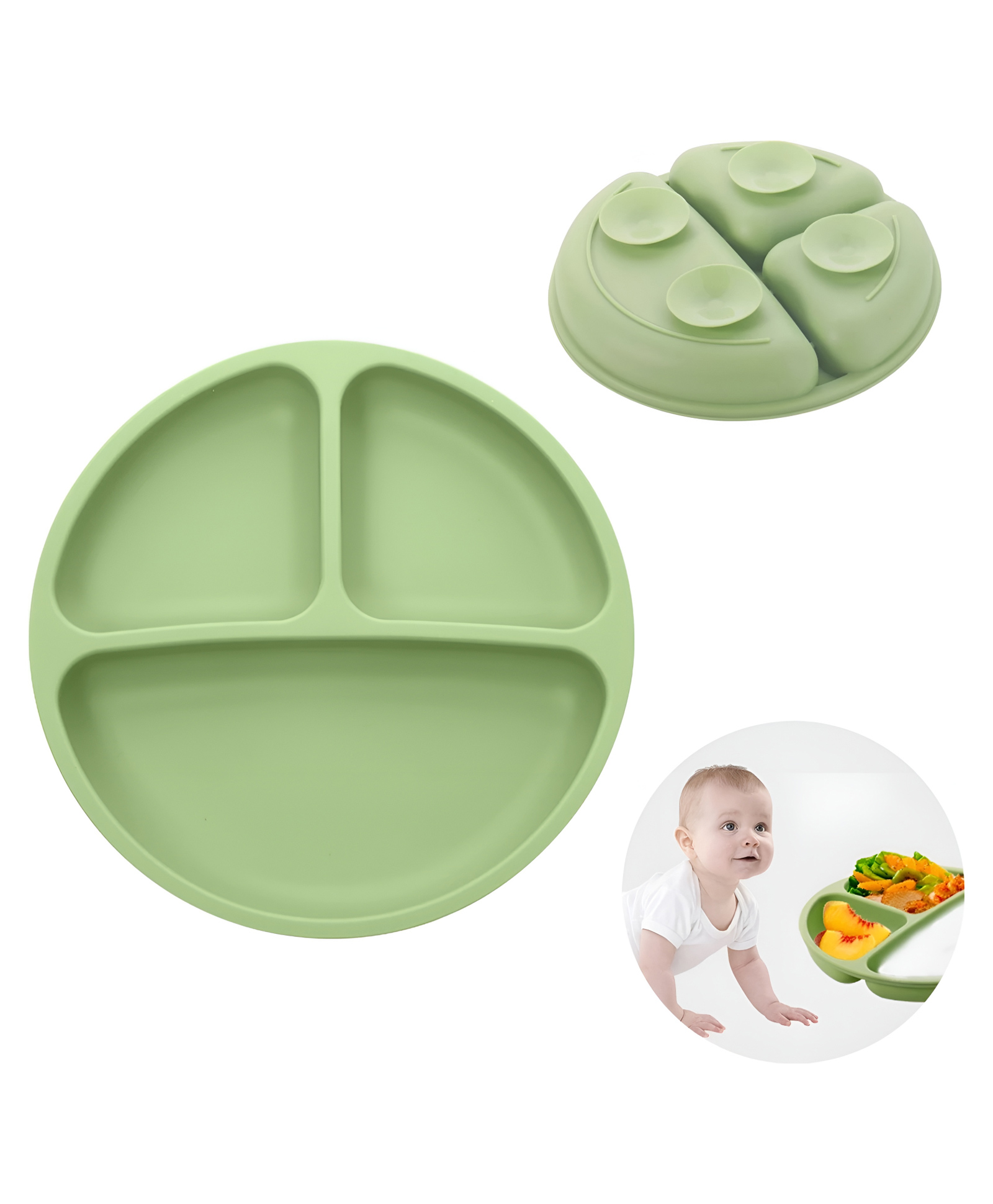 COZY VIBES Baby Suction Plates for Baby Feeding with 4 Strong Suction Cups, Silicone Toddler Plates with Deep Divided to Feed Themselves, Dish Washer - PACK OF 1 - COLOR MAY VARY-image-45