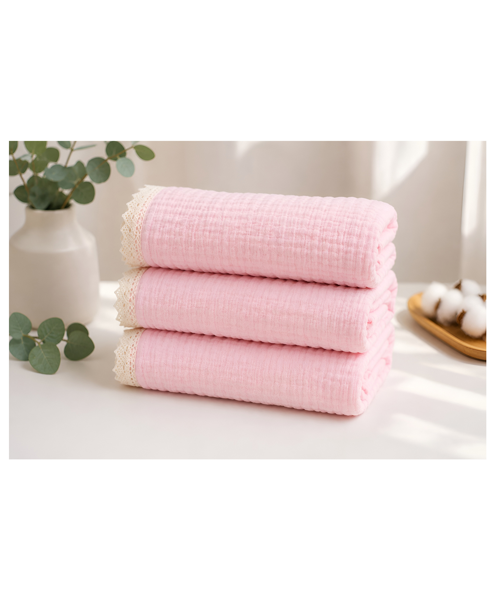 COZY VIBES Name 6 Layers Muslin Swaddle Wrap Cotton Baby Blankets Lace Receiving Blanket Newborn Bath Towel - PACK OF 1 - COLOR MAY VARY-image-17