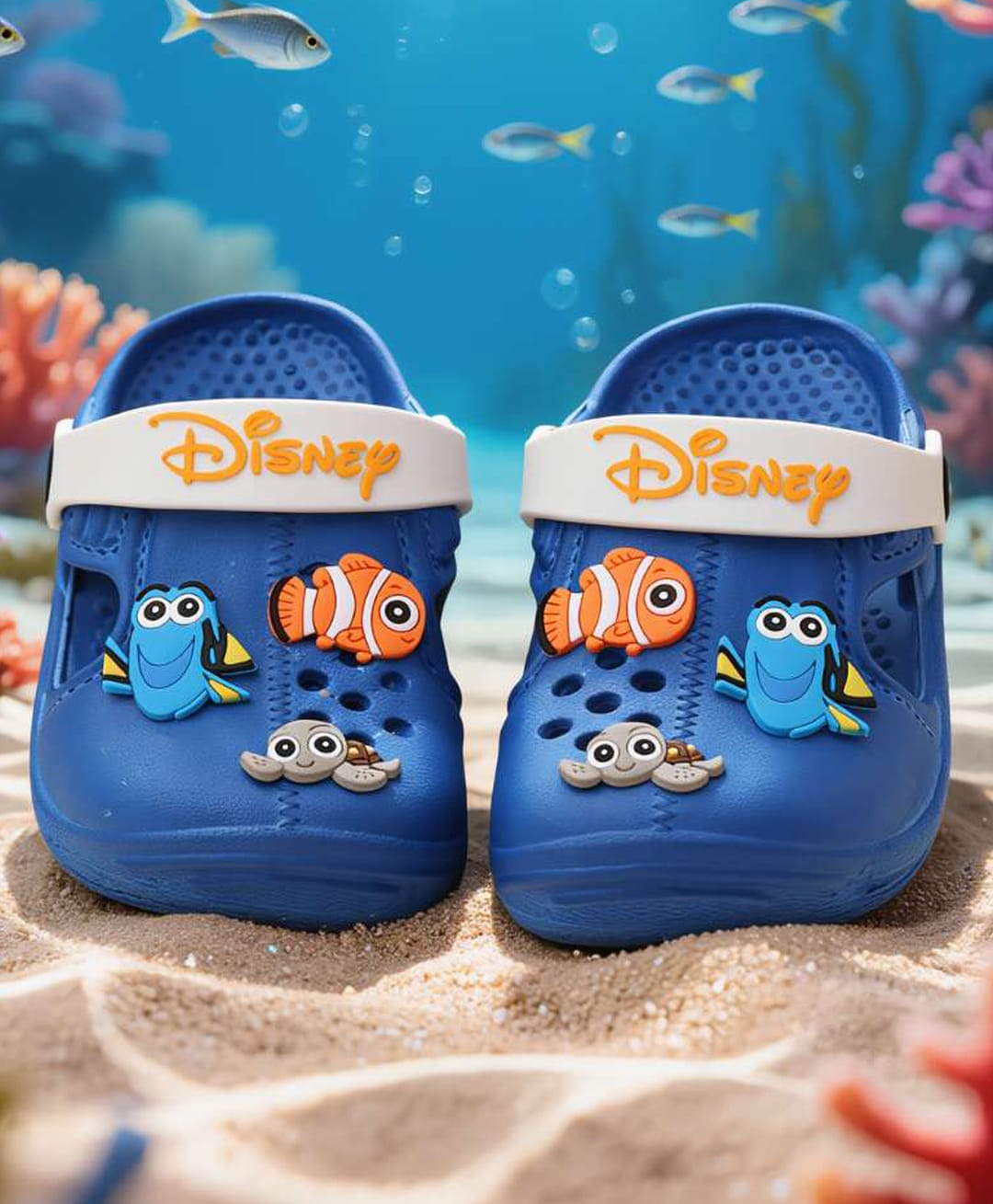 Yellow Bee Disney Featuring Nemo & Dory Theme Applique Detailed Slingback Clogs - Navy Blue-picture-18
