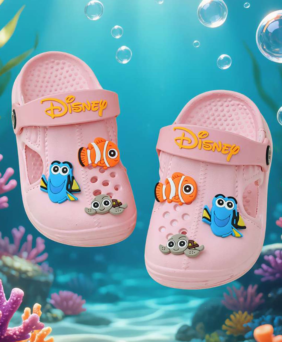 Yellow Bee Disney Featuring Nemo & Dory Theme Applique Detailed Slingback Clogs - Pink-picture-16