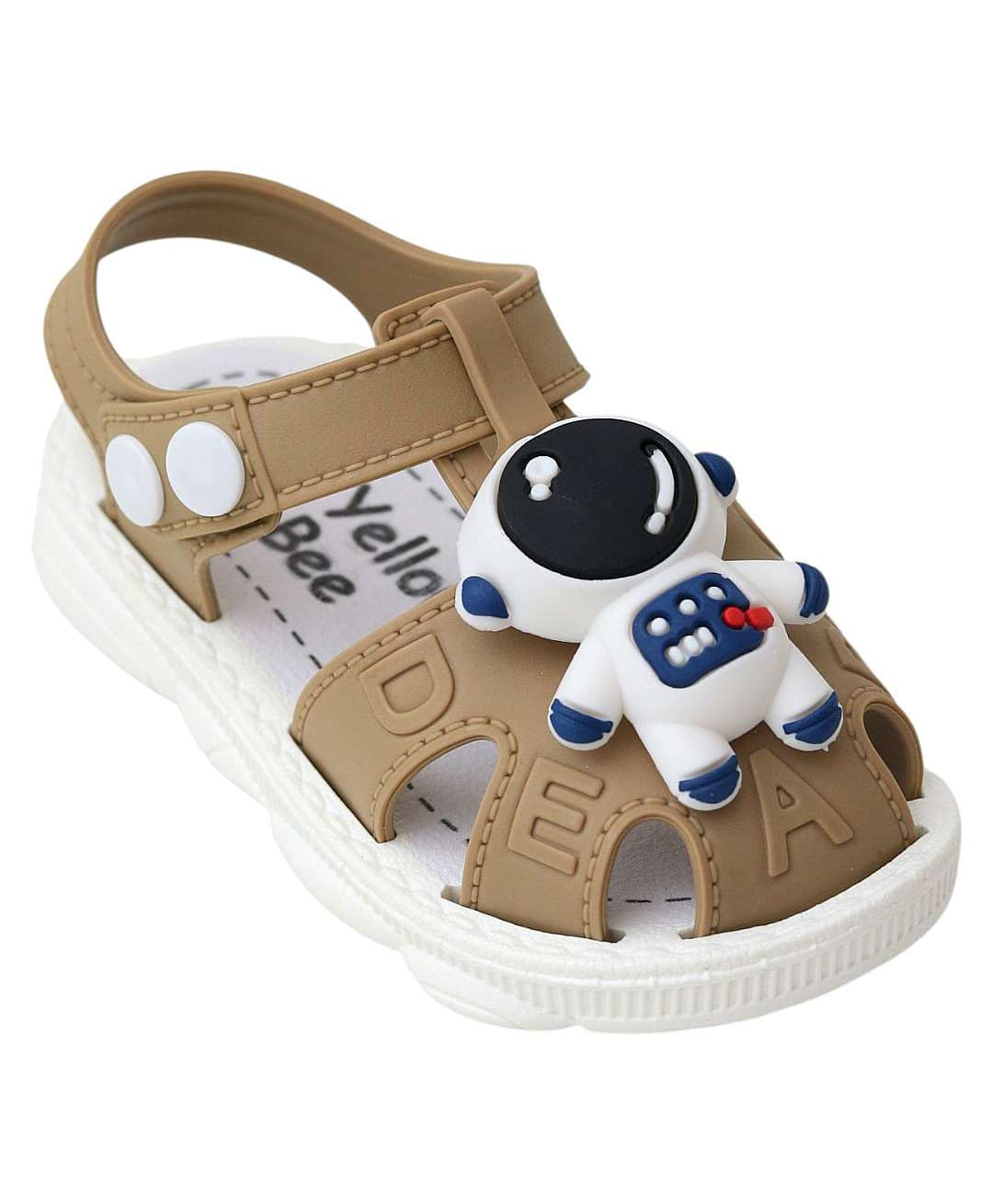 Yellow Bee Astronaut Applique Detailed Button Closure Sandals - Brown-picture-20