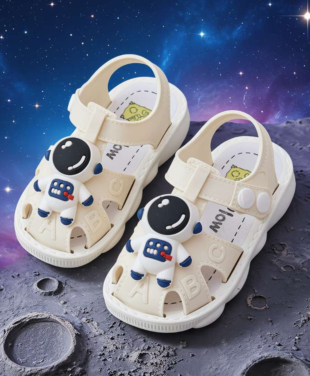 Yellow Bee Astronaut Applique Detailed Button Closure Sandals - Beige-picture-48