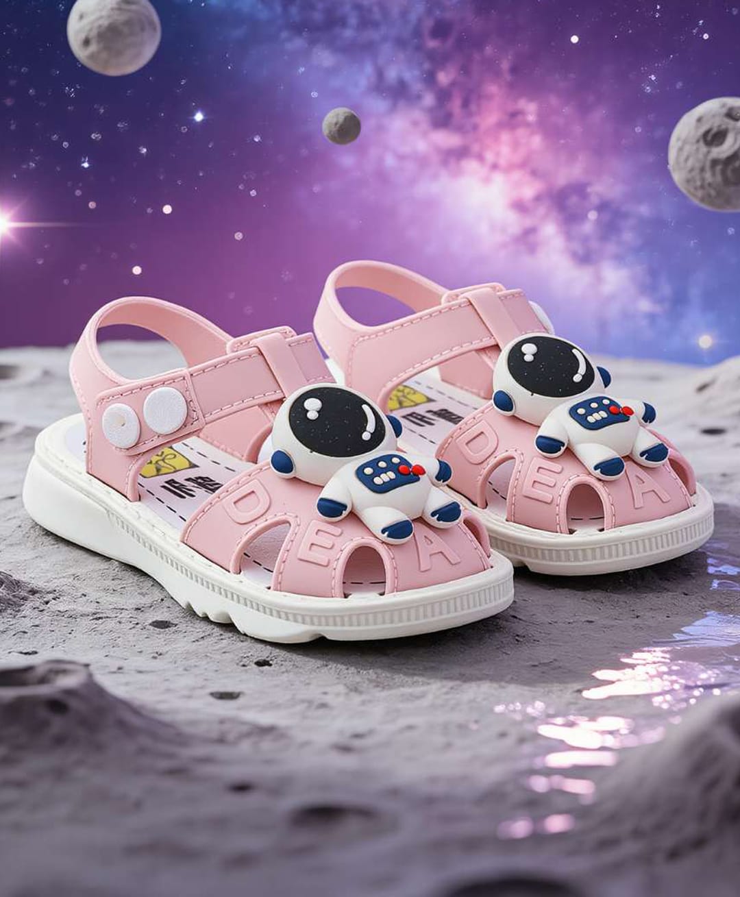 Yellow Bee Astronaut Applique Detailed Button Closure Sandals - Pink-picture-11