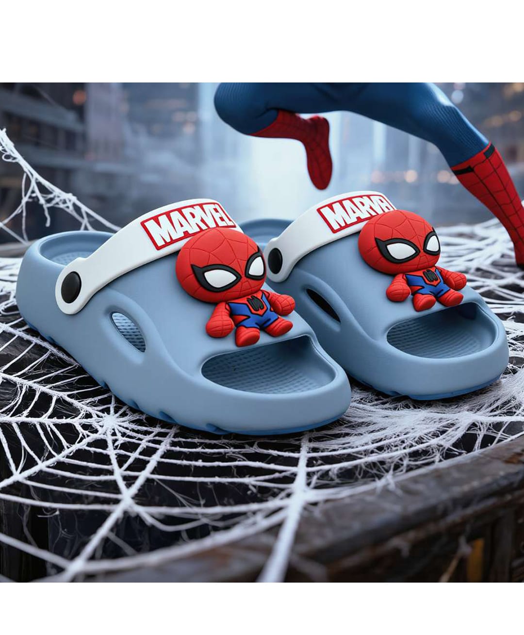 Yellow Bee Marvel Featuring Spiderman Applique Detailed Slingback Sandals - Blue-picture-20