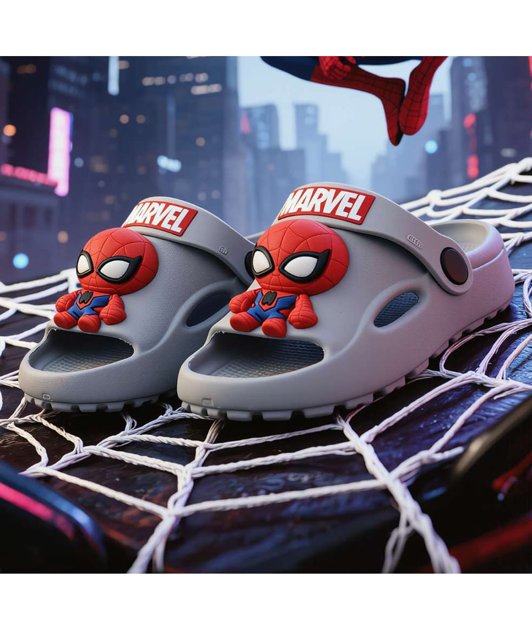 Yellow Bee Marvel Featuring Spiderman Applique Detailed Slingback Sandals - Grey-picture-11