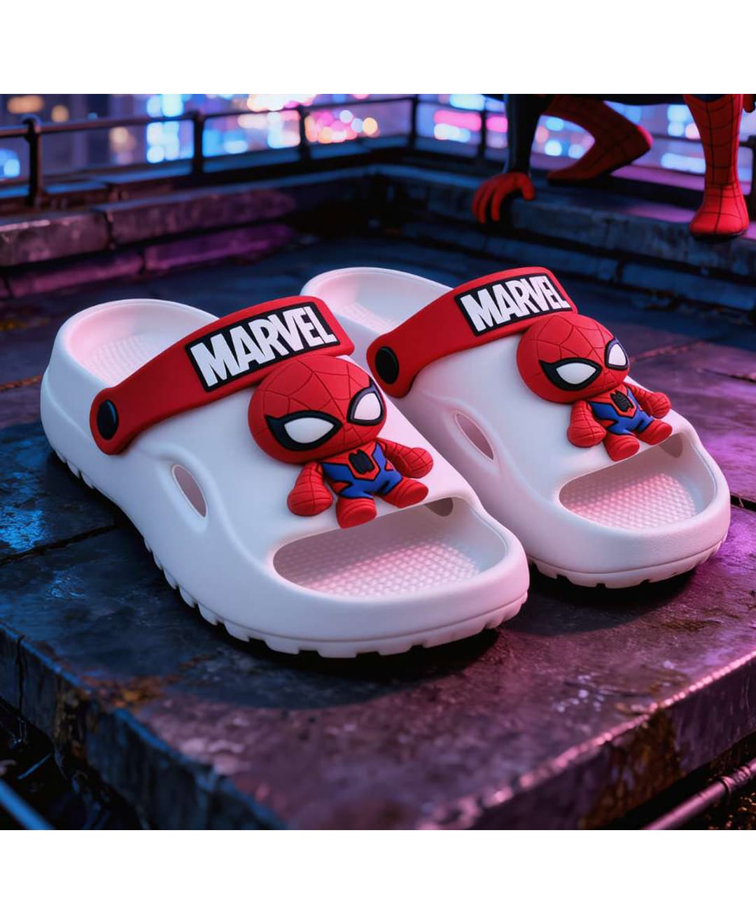 Yellow Bee Marvel Featuring Spiderman Applique Detailed Slingback Sandals - White-picture-14
