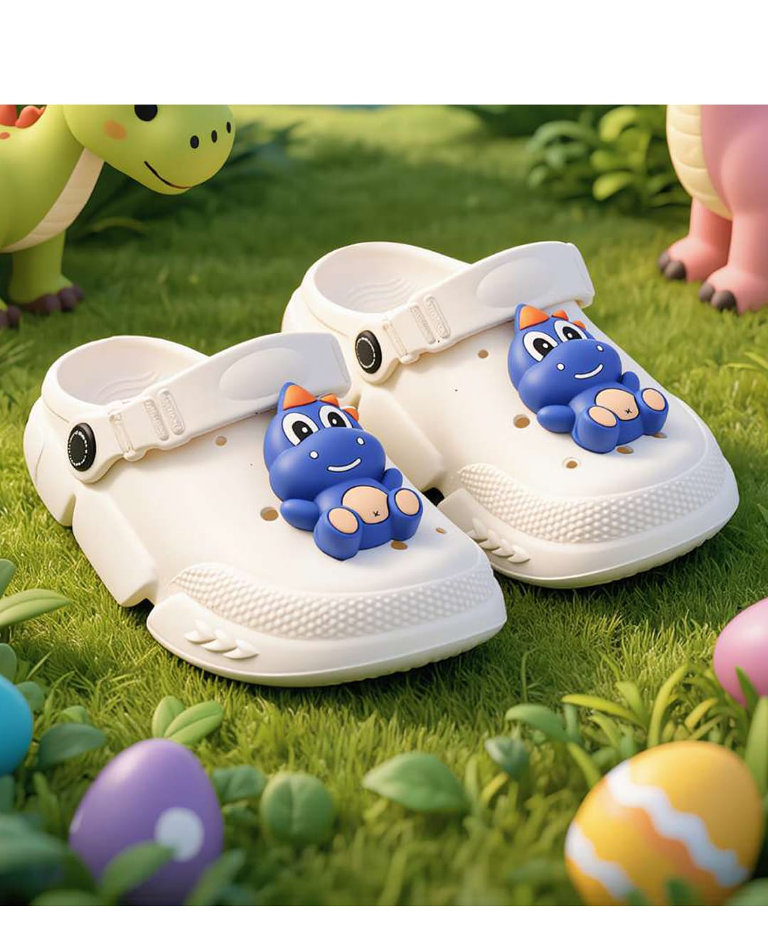 Yellow Bee Dinosaur Applique Detailed Slingback Clogs - White-image-33