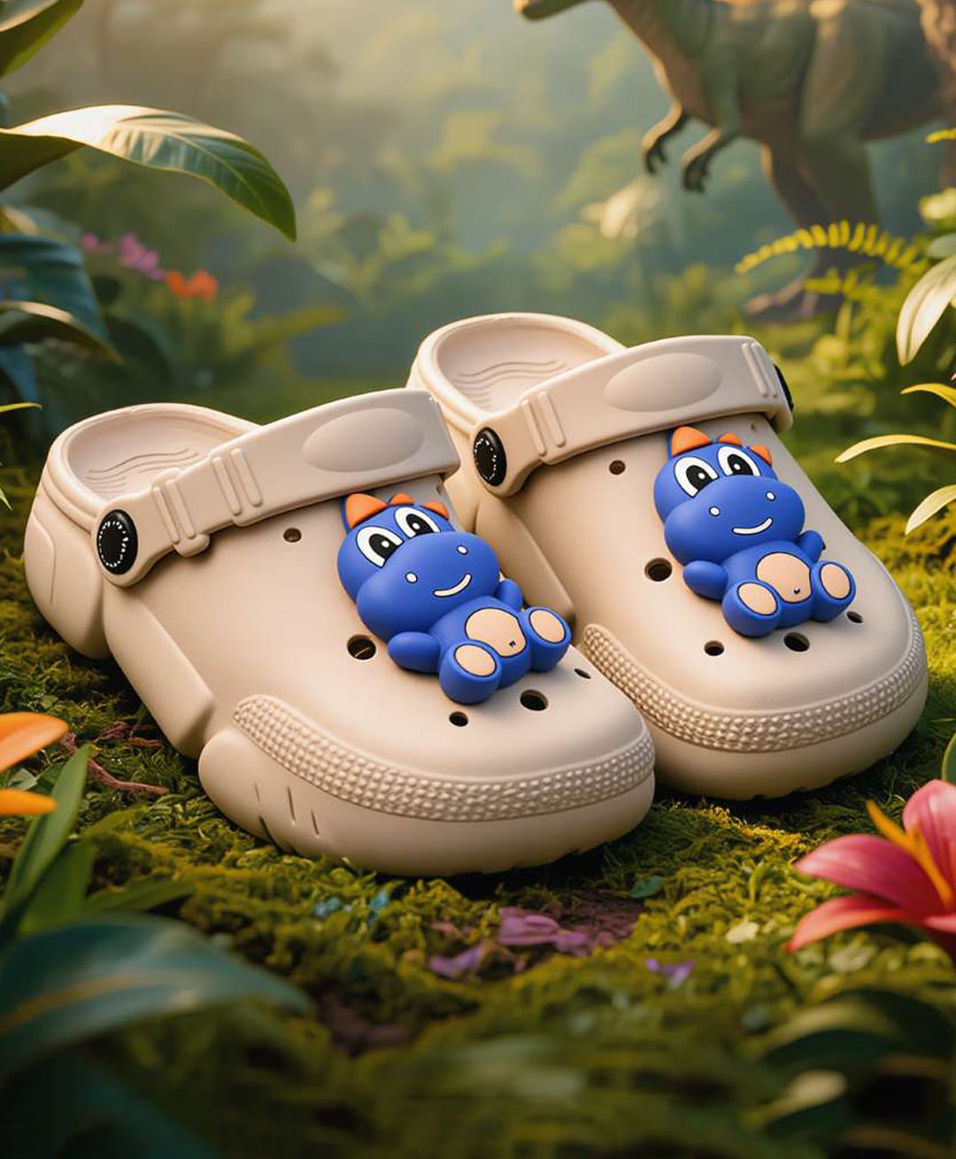 Yellow Bee Dinosaur Applique Detailed Slingback Clogs - Beige-image-35