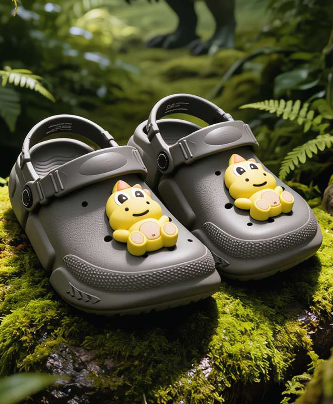 Yellow Bee Dinosaur Applique Detailed Slingback Clogs - Olive Green-image-24