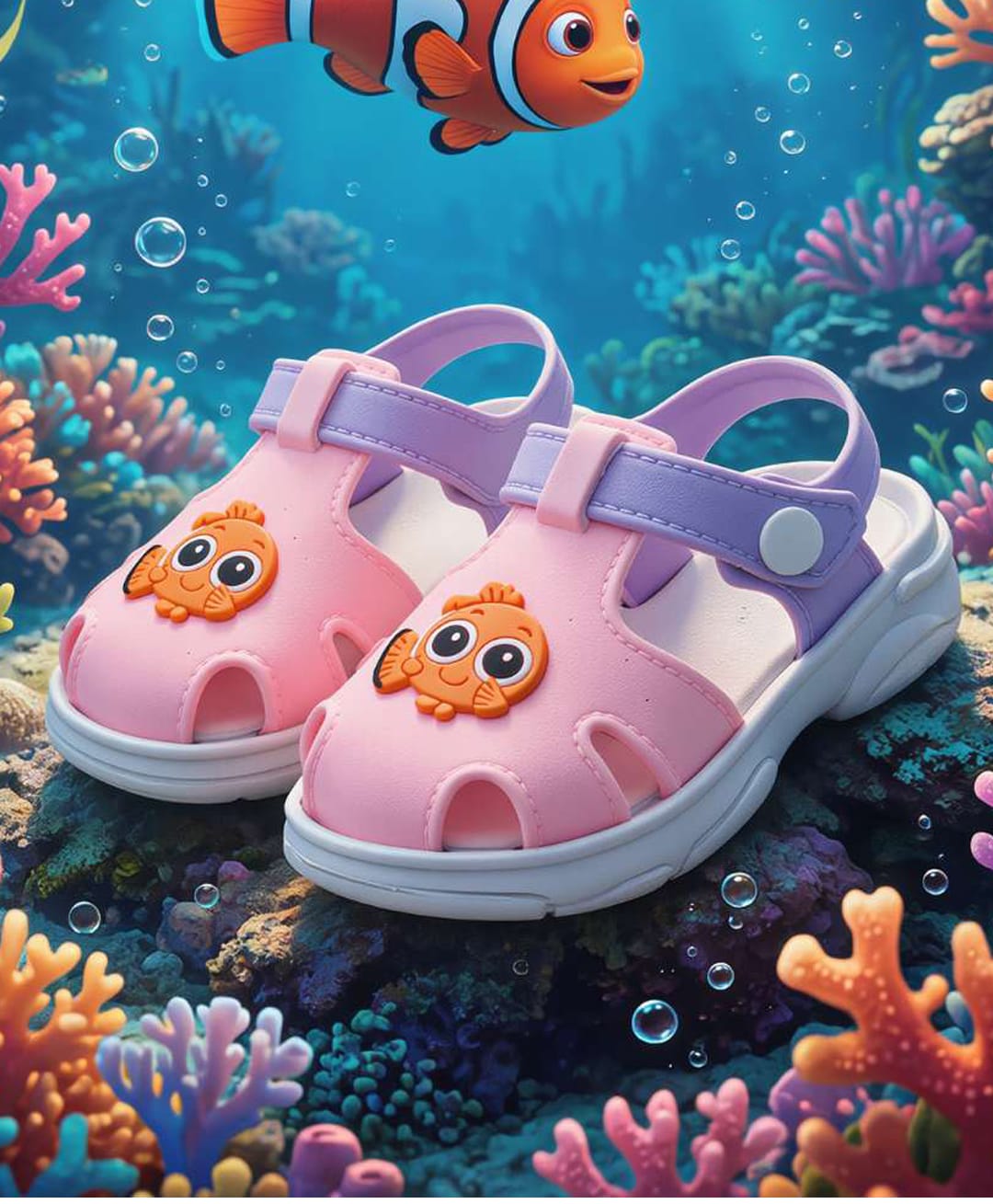 Yellow Bee Disney Featuring Nemo Applique Detailed Button Closure Sandals - Pink-picture-46