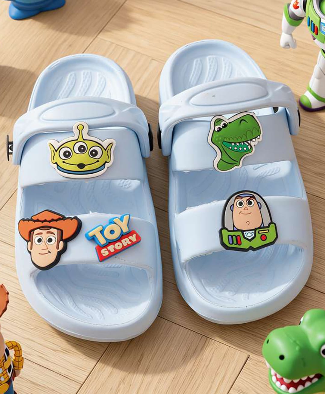 Yellow Bee Disney Pixar Featuring Toy Story Theme Applique Detailed Slingback Sandals - Light Blue-picture-15