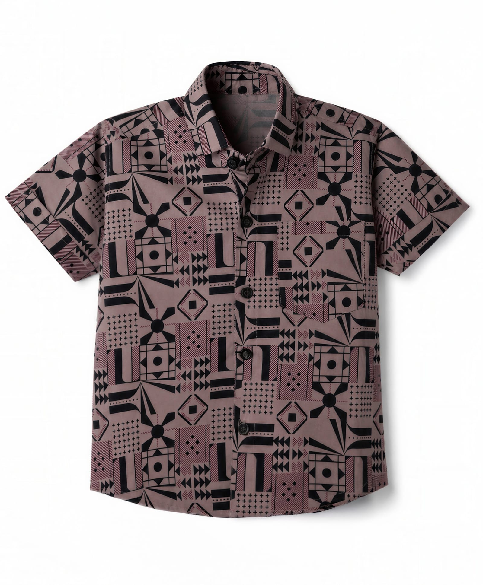 Radutu Cotton Woven Half Sleeves Geometric Printed Shirt - Dark Peach-picture-27