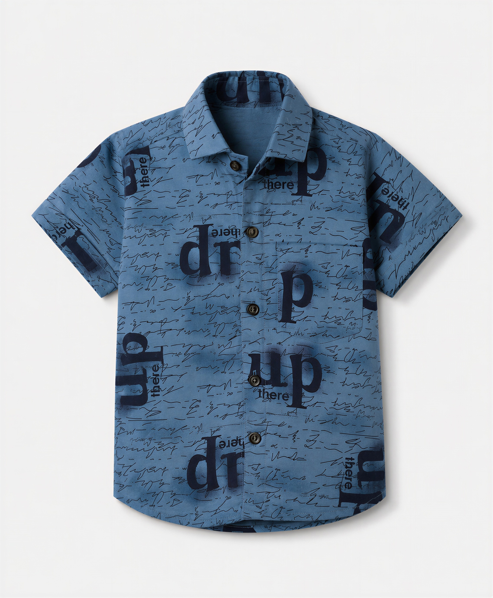 Radutu Cotton Woven Half Sleeves Shirt With Text Print - Blue-picture-22