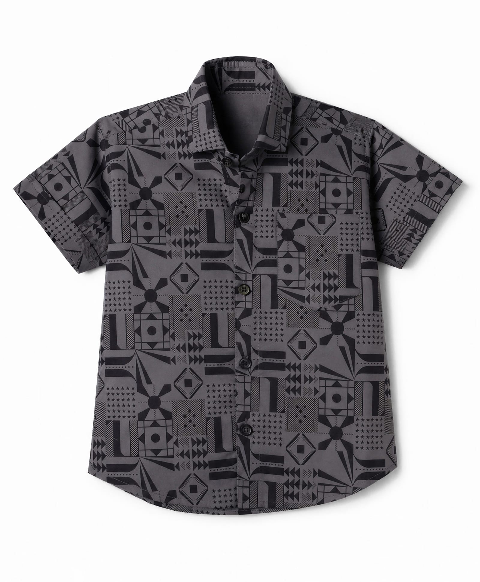 Radutu Cotton Woven Half Sleeves Shirt with Geometric Print - Grey-picture-28