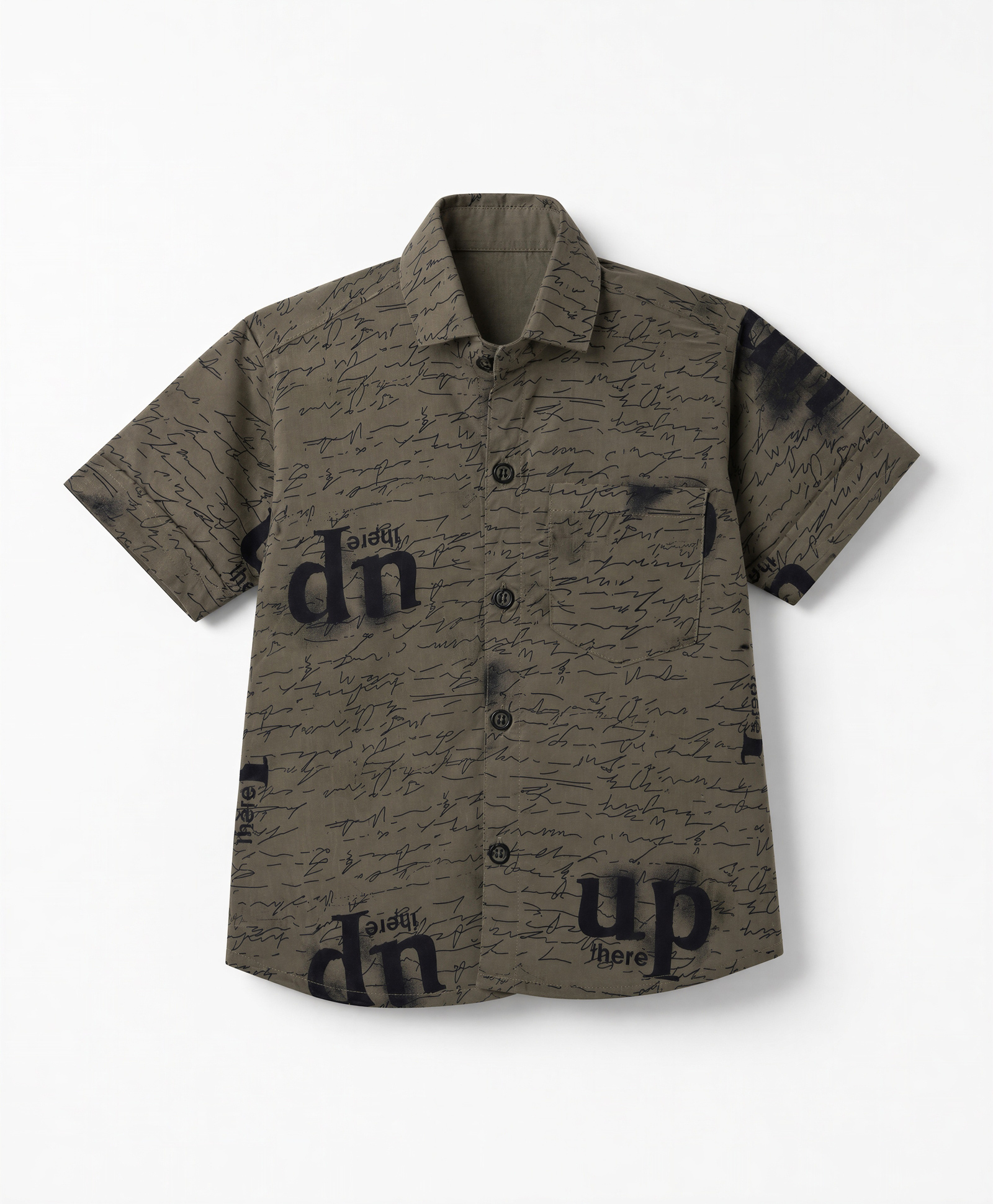Radutu Cotton Woven Half Sleeves Shirt with Text Print & Pocket - Dark Green-picture-34