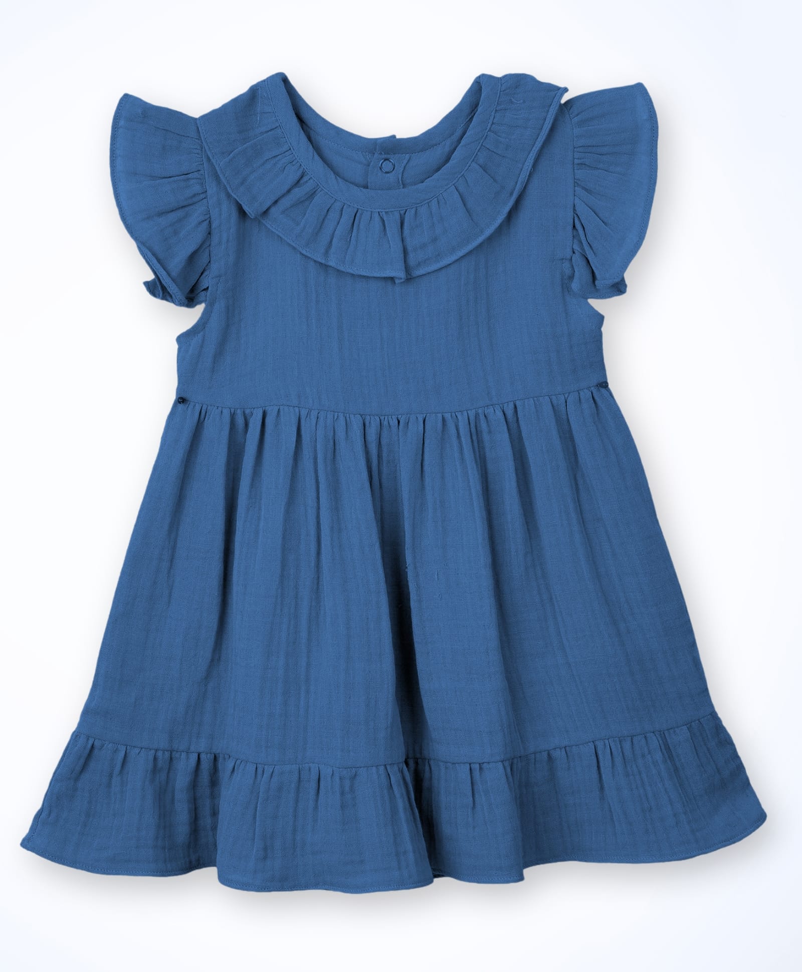 The Boo Boo Club 100% Cotton Muslin Woven Frill Sleeves Solid Dress - Navy Blue-picture-10