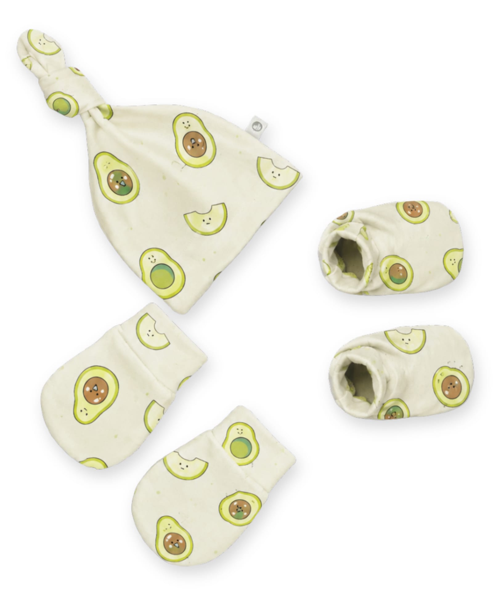 Cocoon Care Bamboo Knit Avocado Printed Mitten Booties & Cap - Cream - Circumference 35 Cm-picture-33