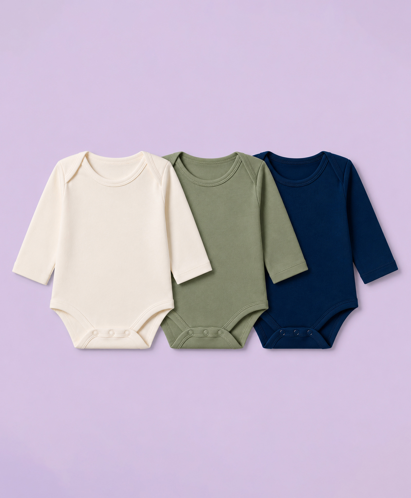 Babyhug 100% Cotton Interlock Knit Full Sleeves Onesies Pack of 3 - White, Green & Navy Blue-image-20