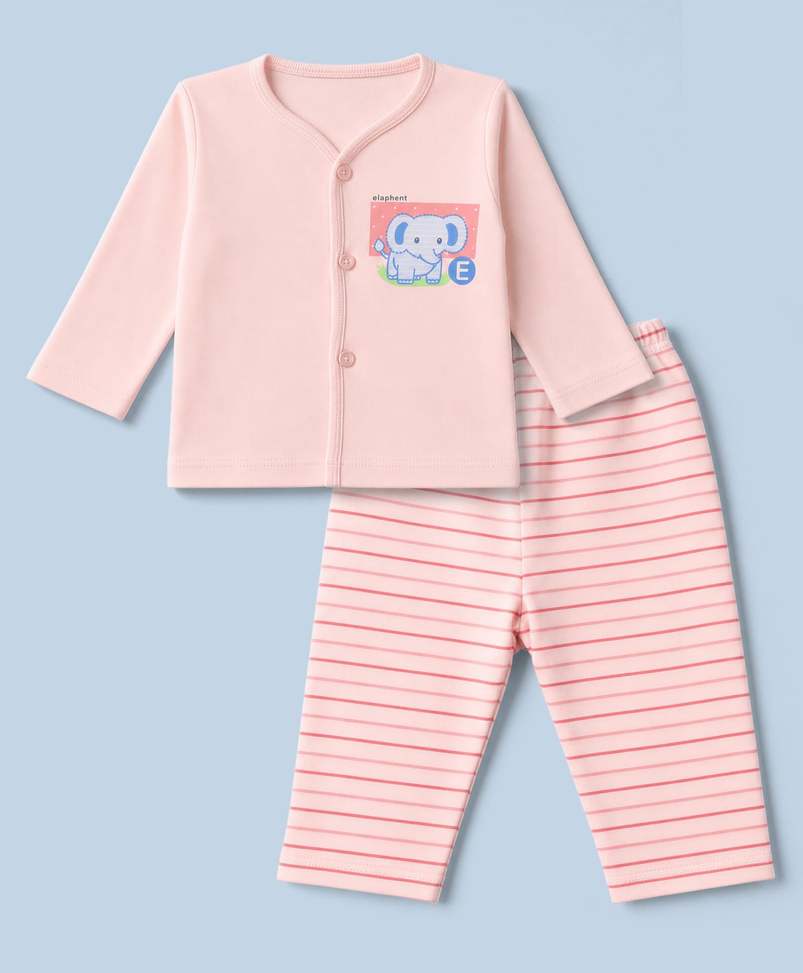 Tango Interlock Knit Full Sleeves T-Shirt & Striped Pyjama Night Suit with Elephant Print - Pink-picture-37