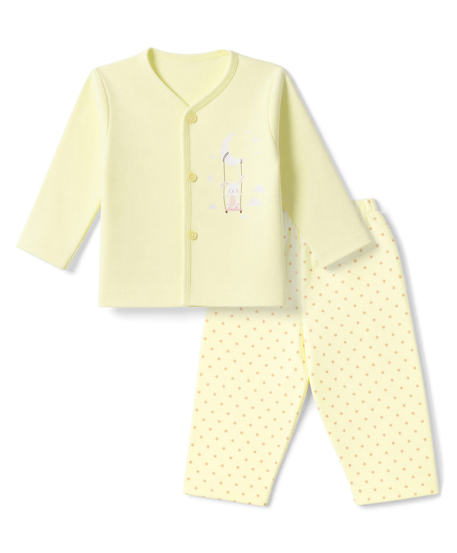 Tango Interlock Knit Full Sleeves T-Shirt & Pyjama Night Suit with Bunny & Star Print - Yellow-picture-40