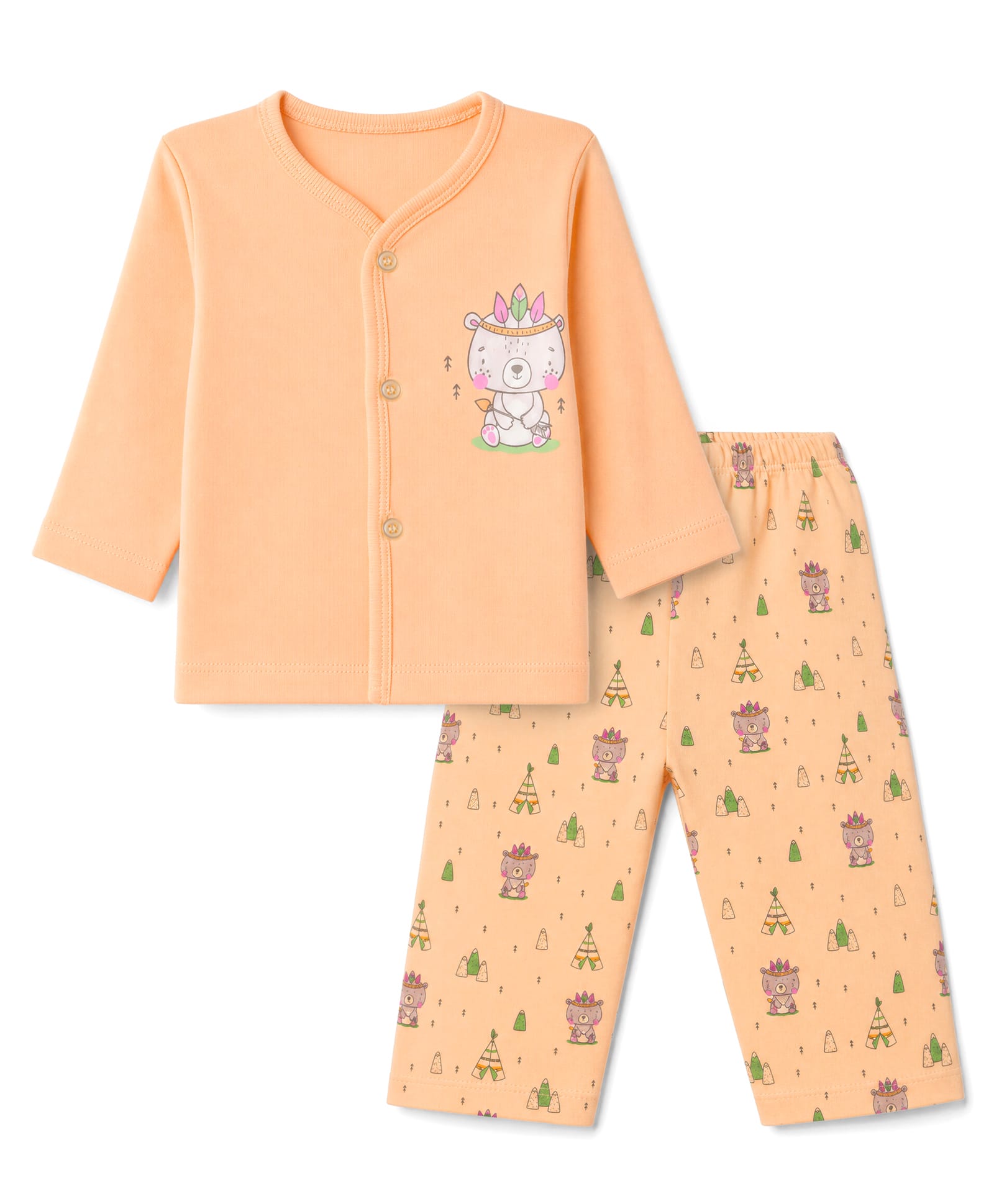 Tango Interlock Knit Full Sleeves T-Shirt & Pyjama Night Suit with Bear Print - Golden-picture-10