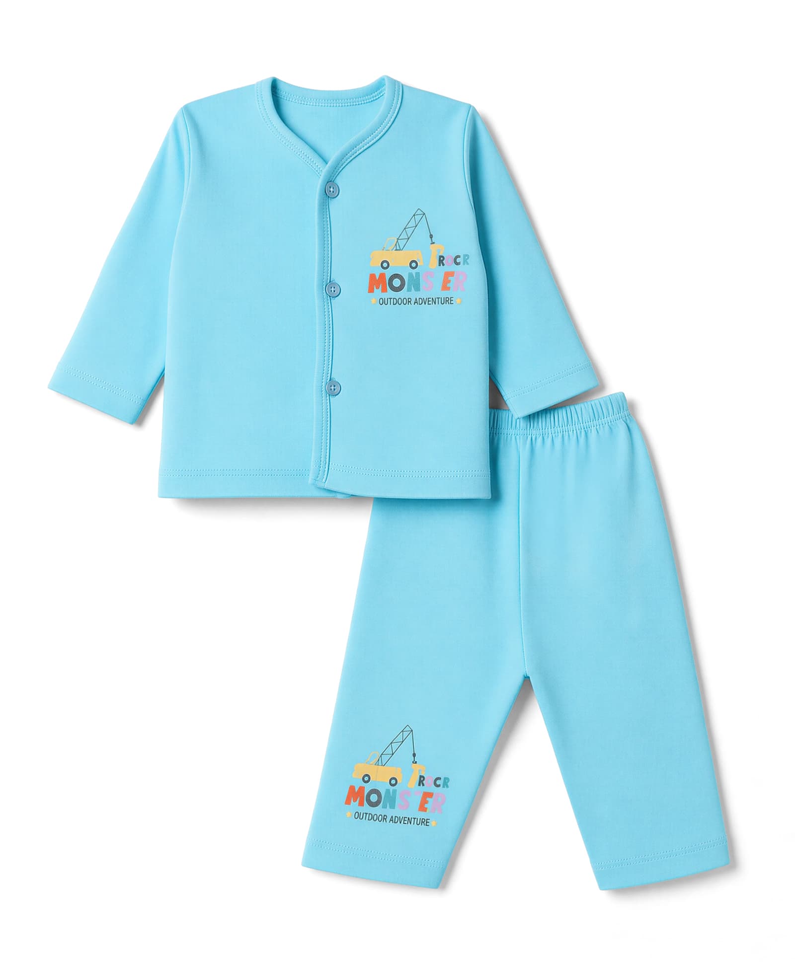 Tango Interlock Knit Full Sleeves T-Shirt & Pyjama Night Suit with Construction Vehicle Print - Light Blue-picture-14