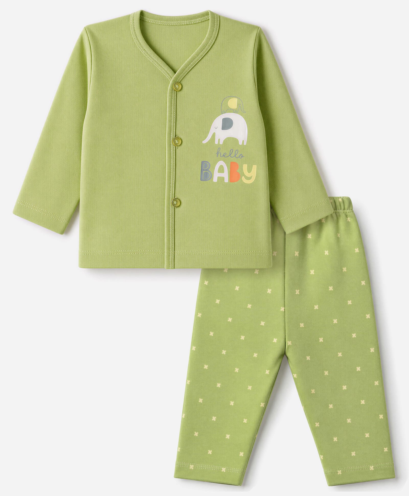Tango Interlock Knit Full Sleeves T-Shirt & Pyjama Night Suit with Elephant Print - Light Green-picture-7