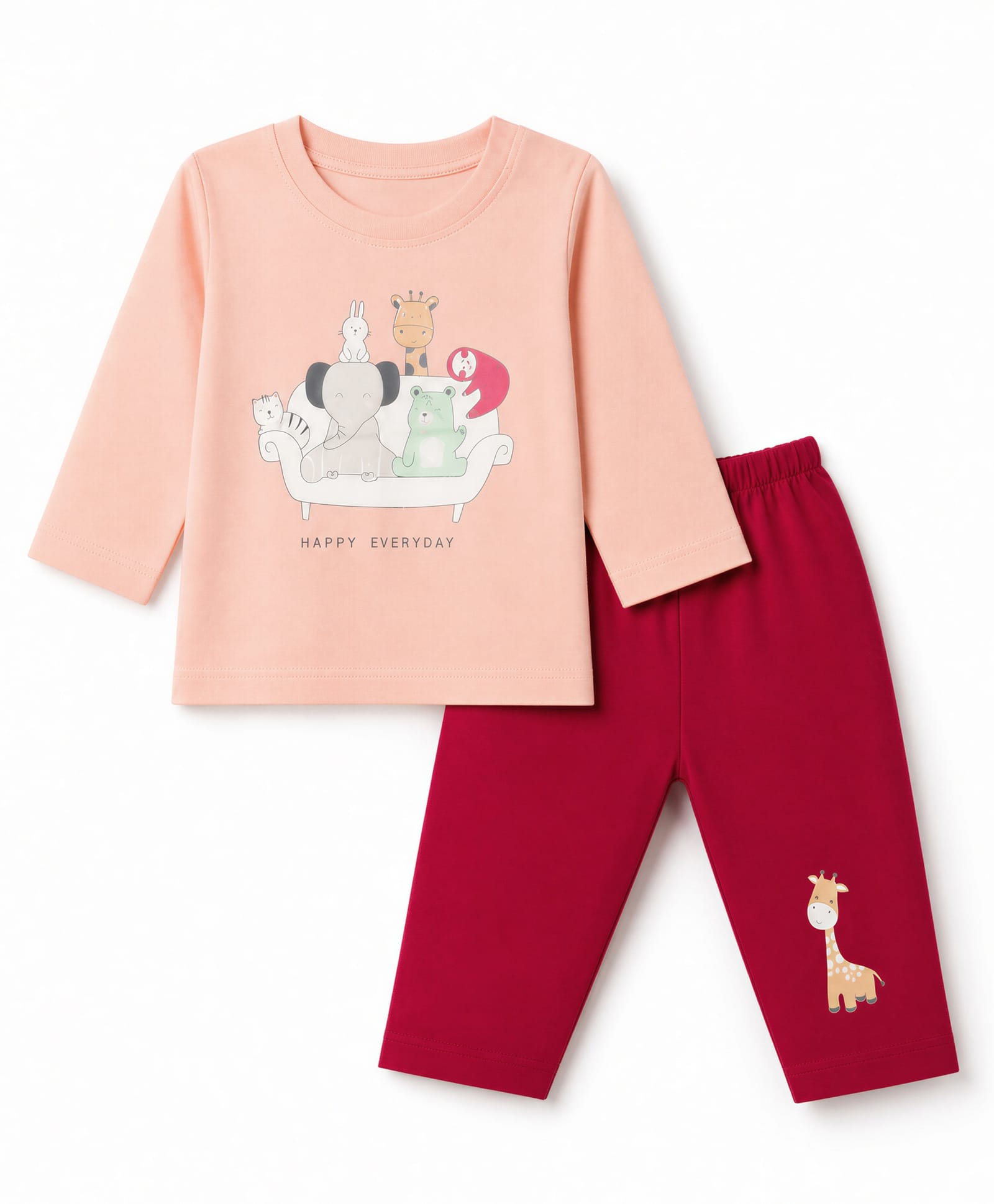 Tango Single Jersey Knit Full Sleeves T-Shirt & Pant Set With Animal Print- Orange-picture-0