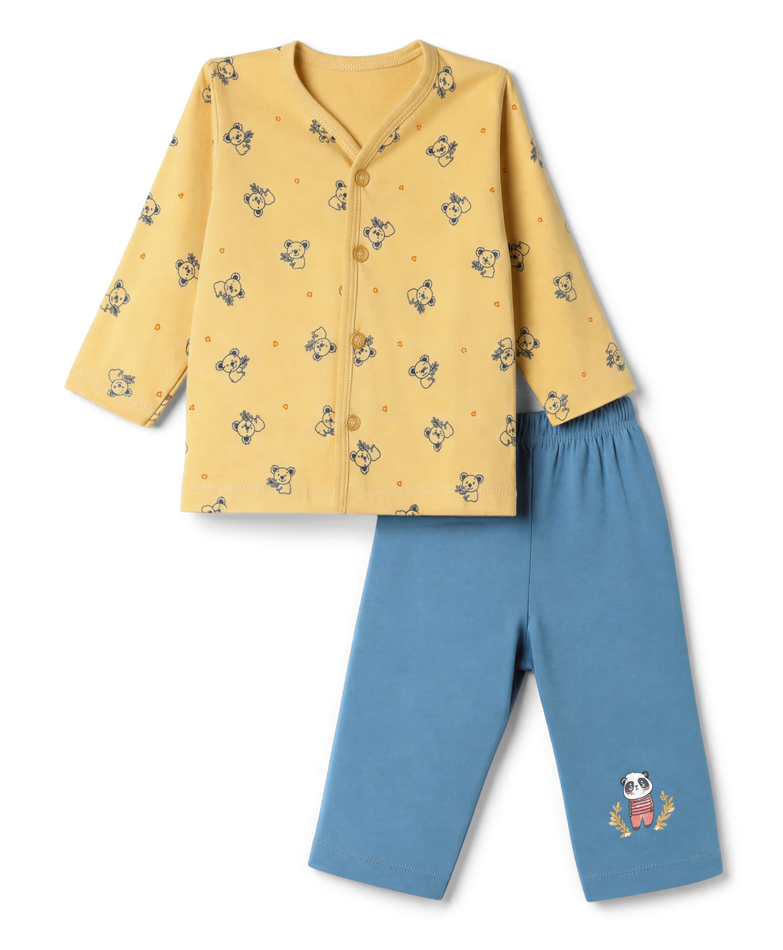 Tango Interlock Knit Full Sleeves T-Shirt & Pyjama Night Suit with Koala & Panda Print - Yellow-picture-5